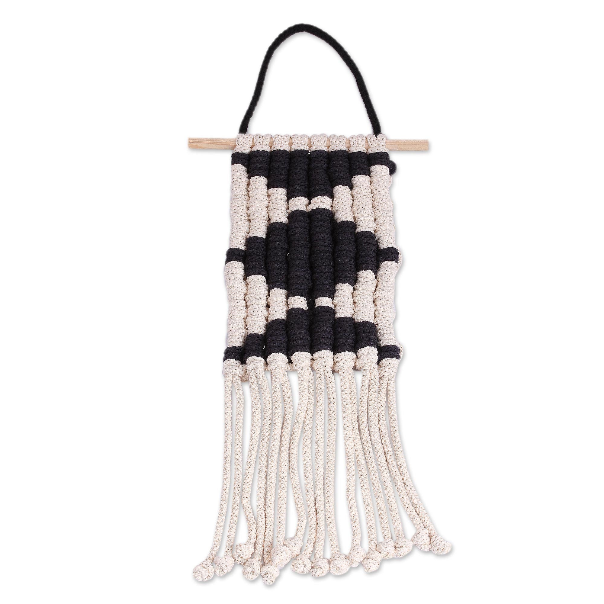 Premium Handwoven Cotton Wall Art with Black Diamond Design | Authentic Mexican Craftsmanship