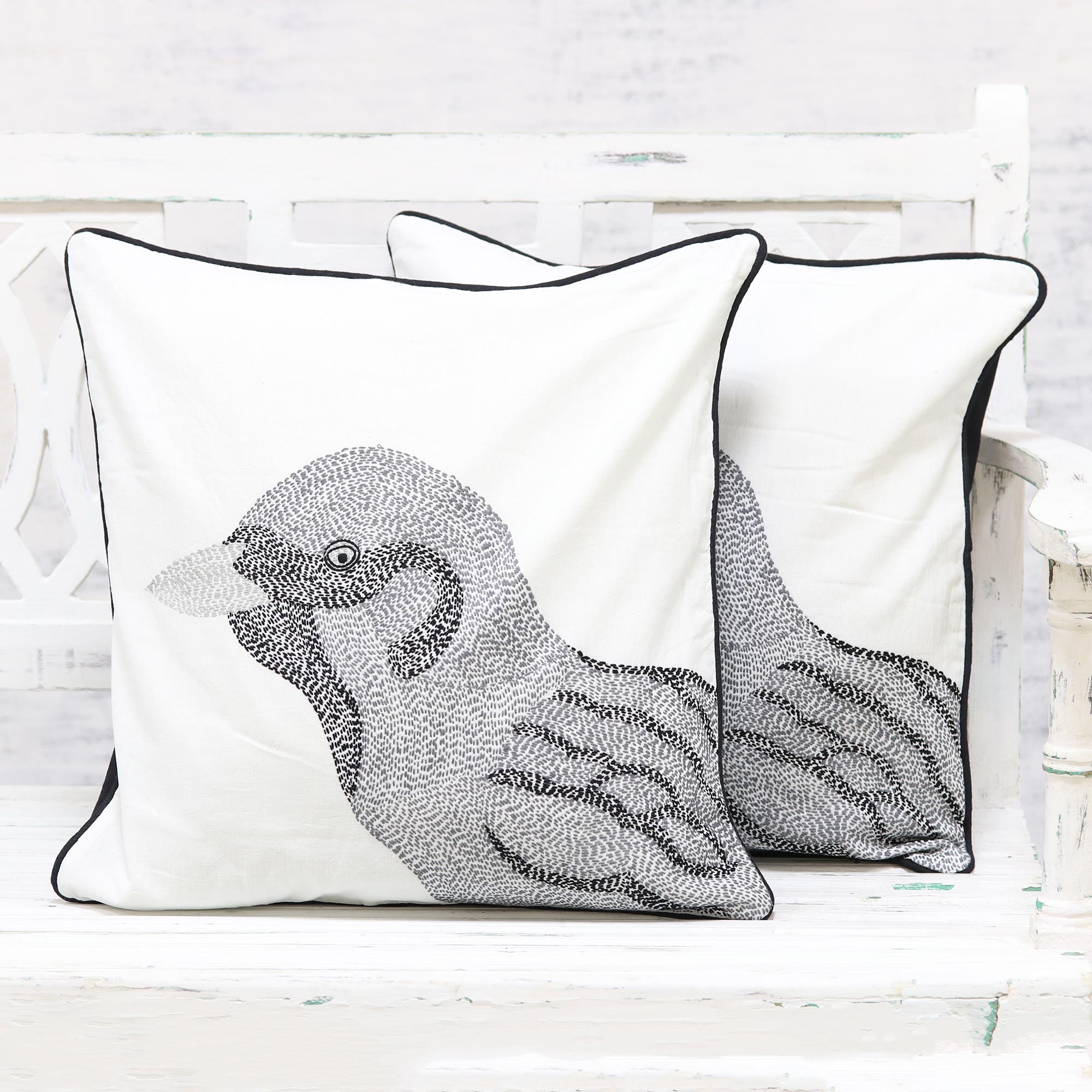 Premium Sparrow Cotton Cushion Covers – Elegant Kantha Stitch Design