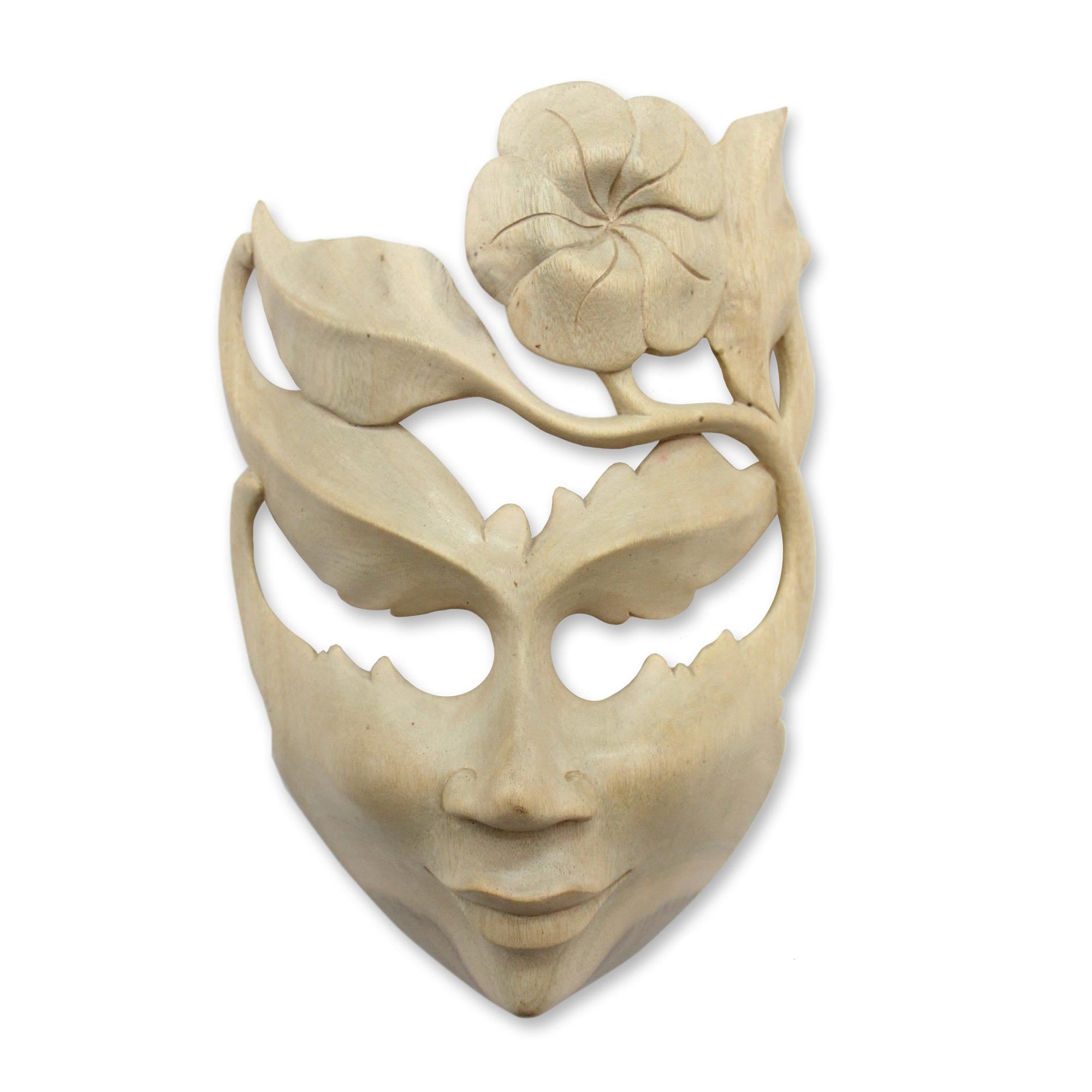 Premium Frangipani Summer Floral Wood Mask - Handcrafted Tropical Art