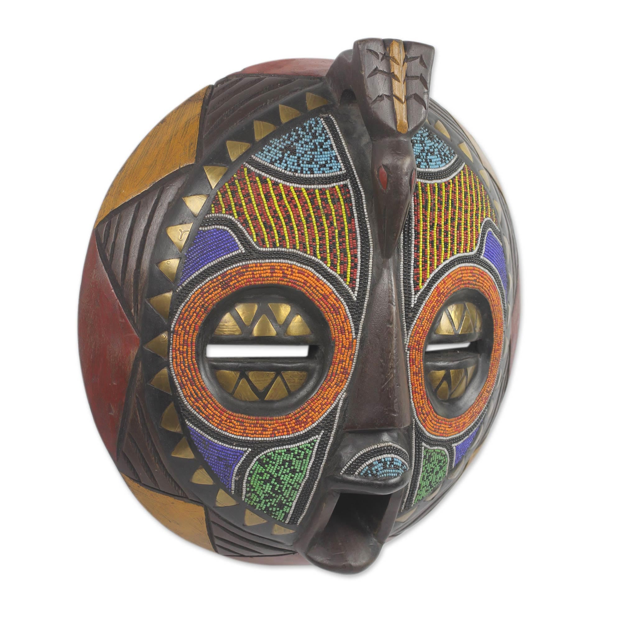 Premium Akan Anoma Handcrafted African Bird Mask - Colorful Artisan Design