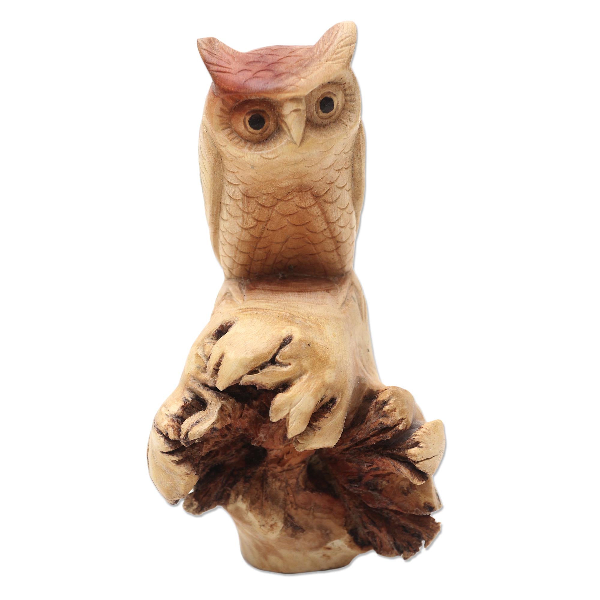 Premium Hand-Carved Silent Owl Sculpture - Unique Benalu Wood Art