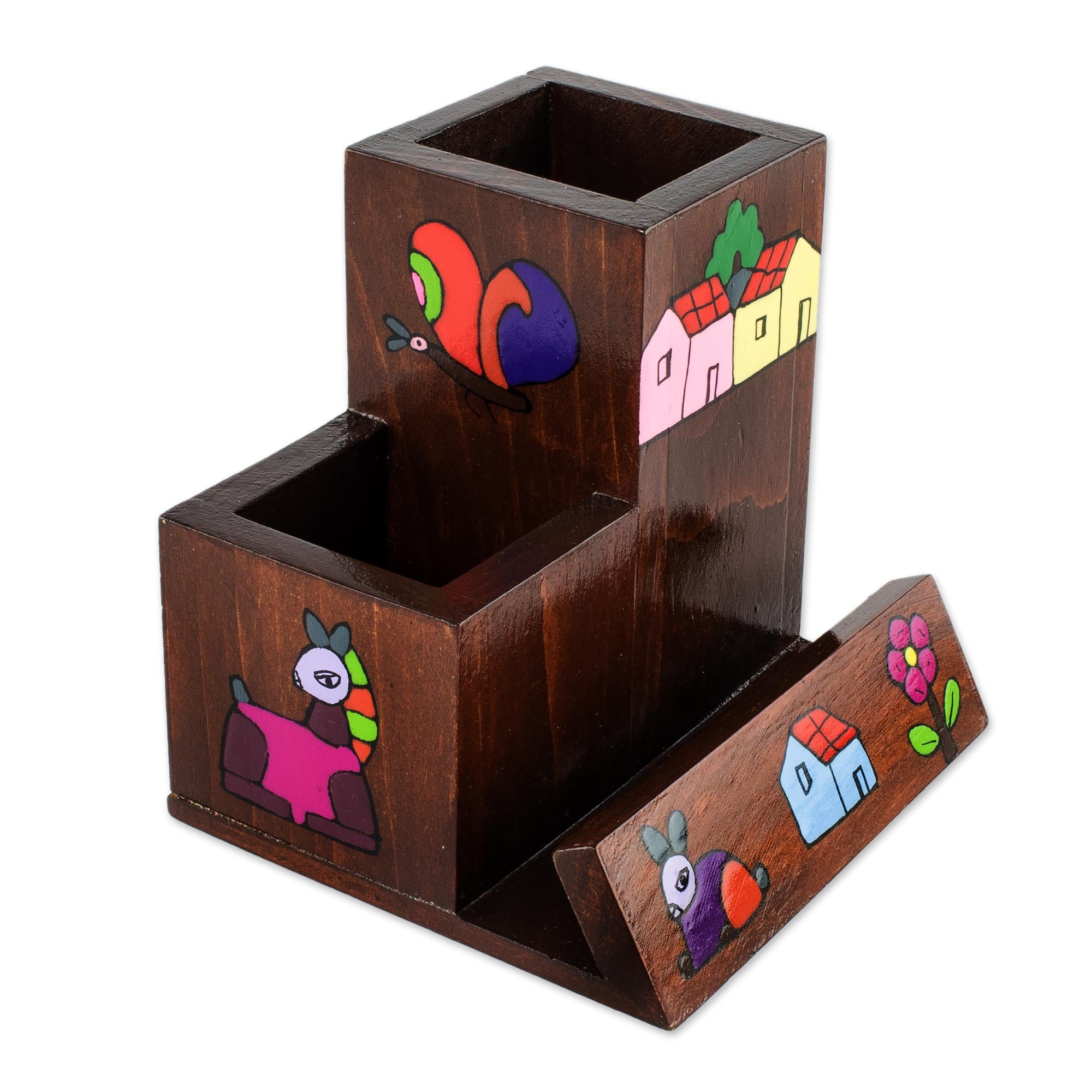 Premium Hand-Painted Pine Desk Organizer - El Salvador Artisan Craft