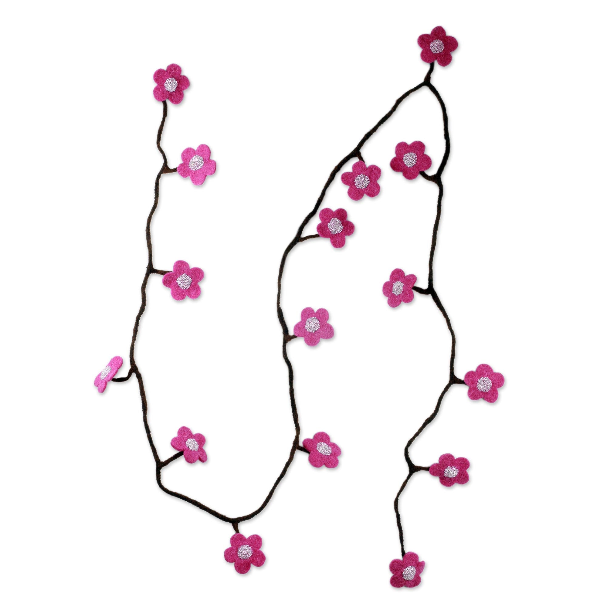 Premium Hot Pink Blossoms Handmade Felt Holiday Garland - Ultimate Christmas Decor