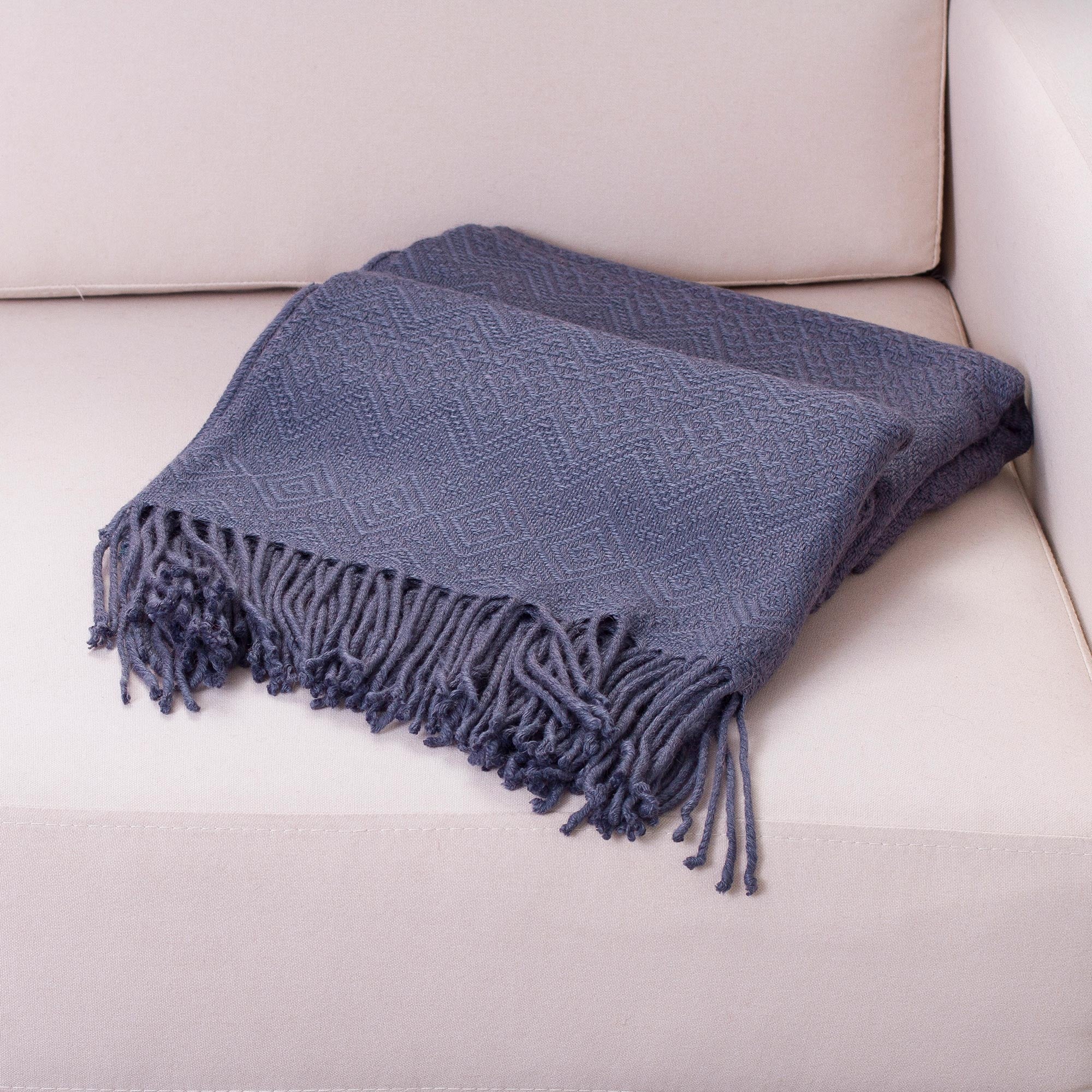 Premium Puno Traditions Alpaca Blend Throw Blanket - Denim Blue
