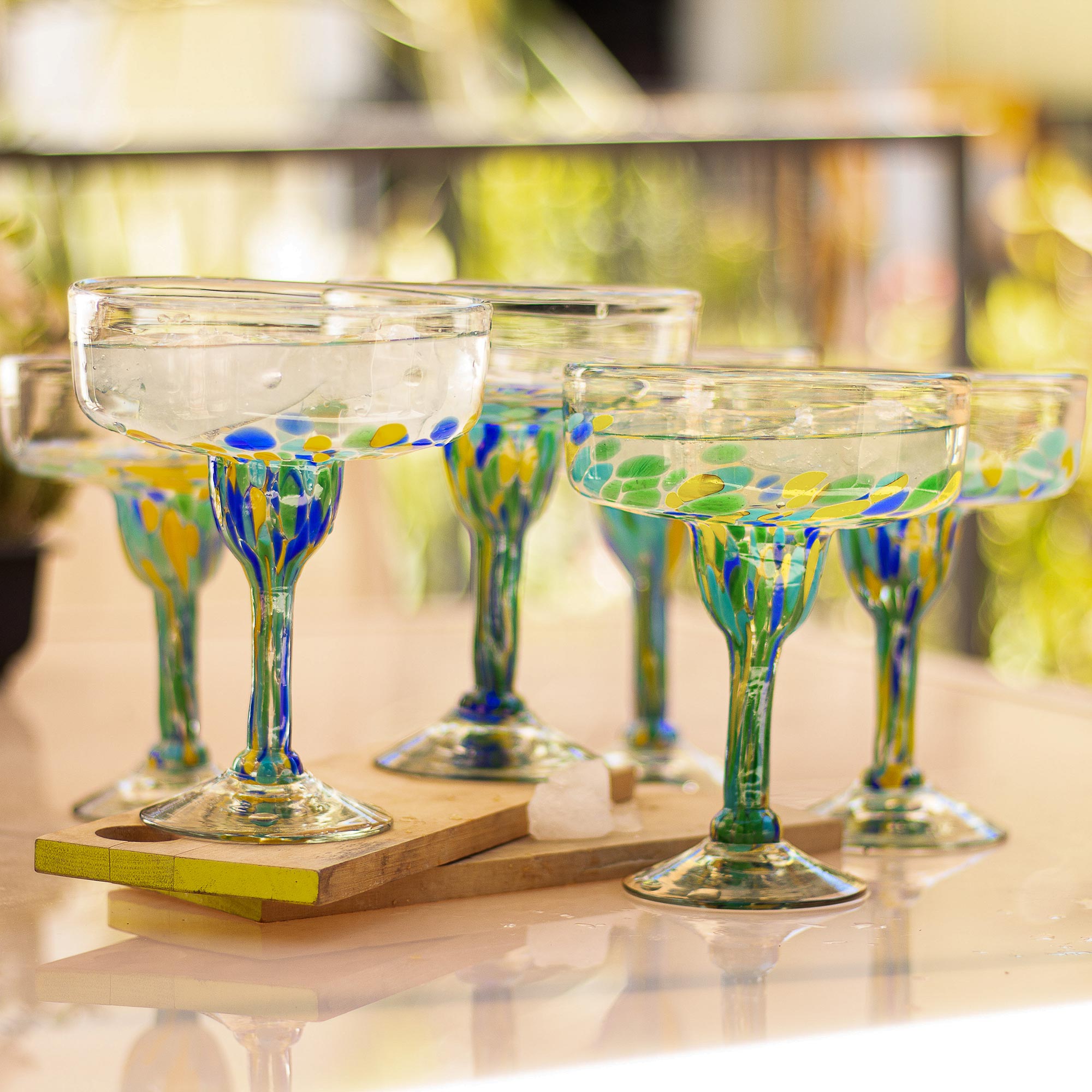 Premium Tropical Confetti Recycled Glass Margarita Glasses - Set of 6