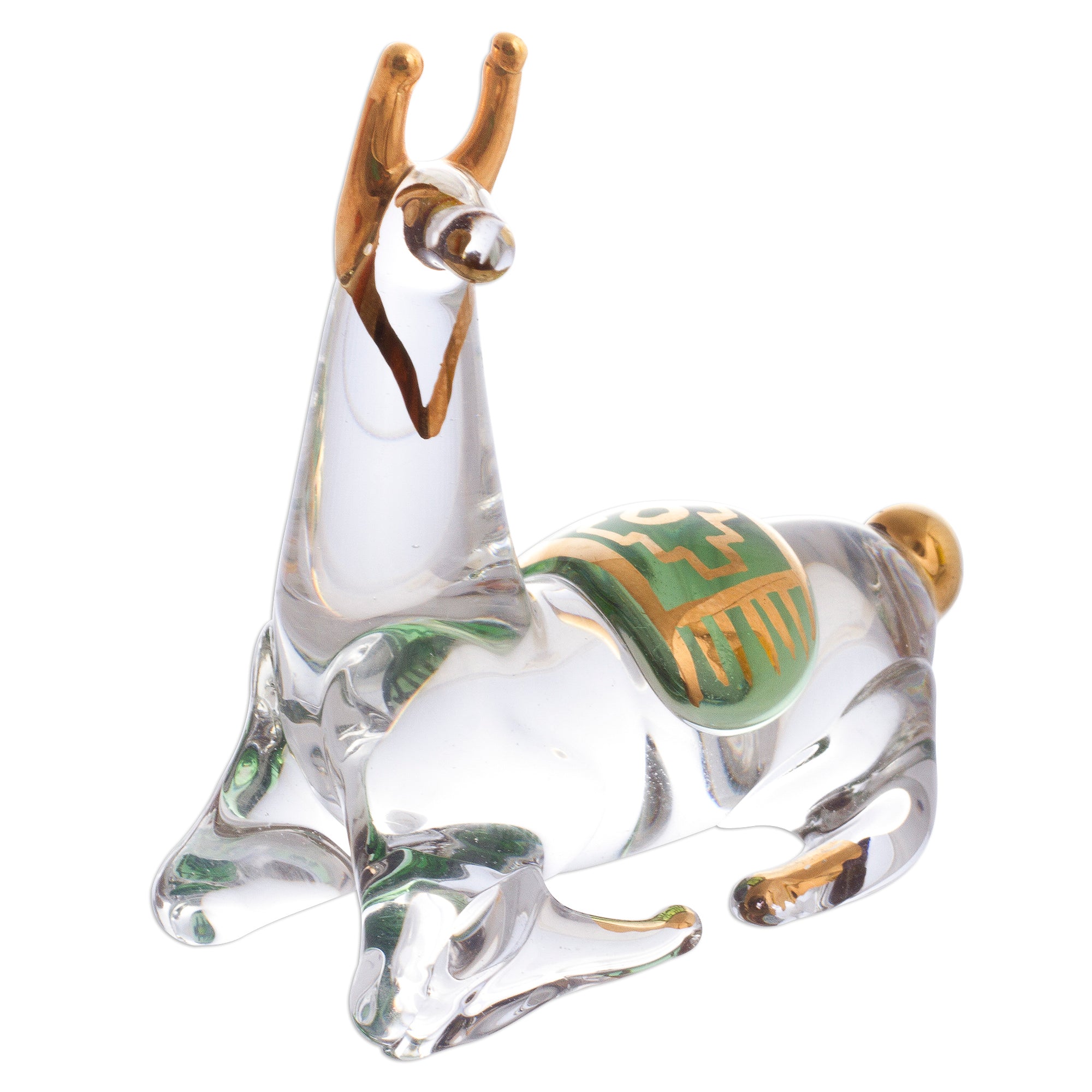 Premium Llama Family Set: Handcrafted Gilded Glass Figurines from Peru (Set of 4)