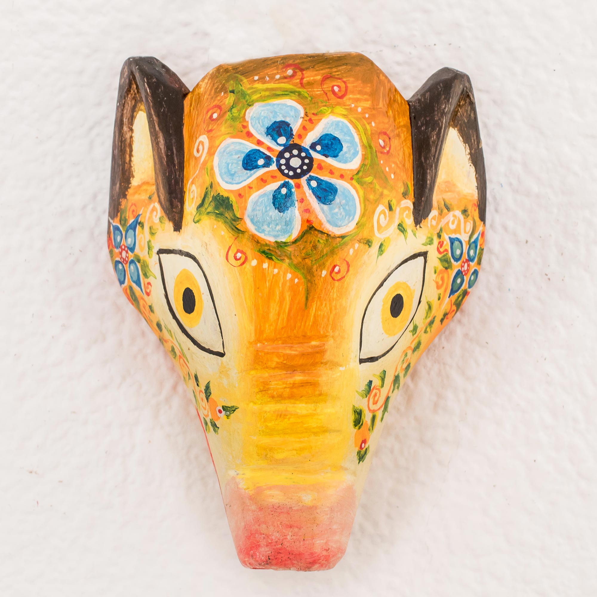 Premium Hand-Painted Floral Piglet Wall Mask - Authentic Guatemalan Pinewood Art