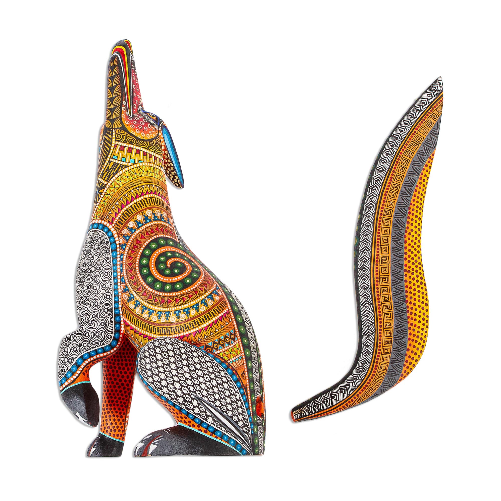 Premium Hand-Painted Howling Coyote Alebrije Sculpture - Authentic Mexican Folk Art by NOVICA