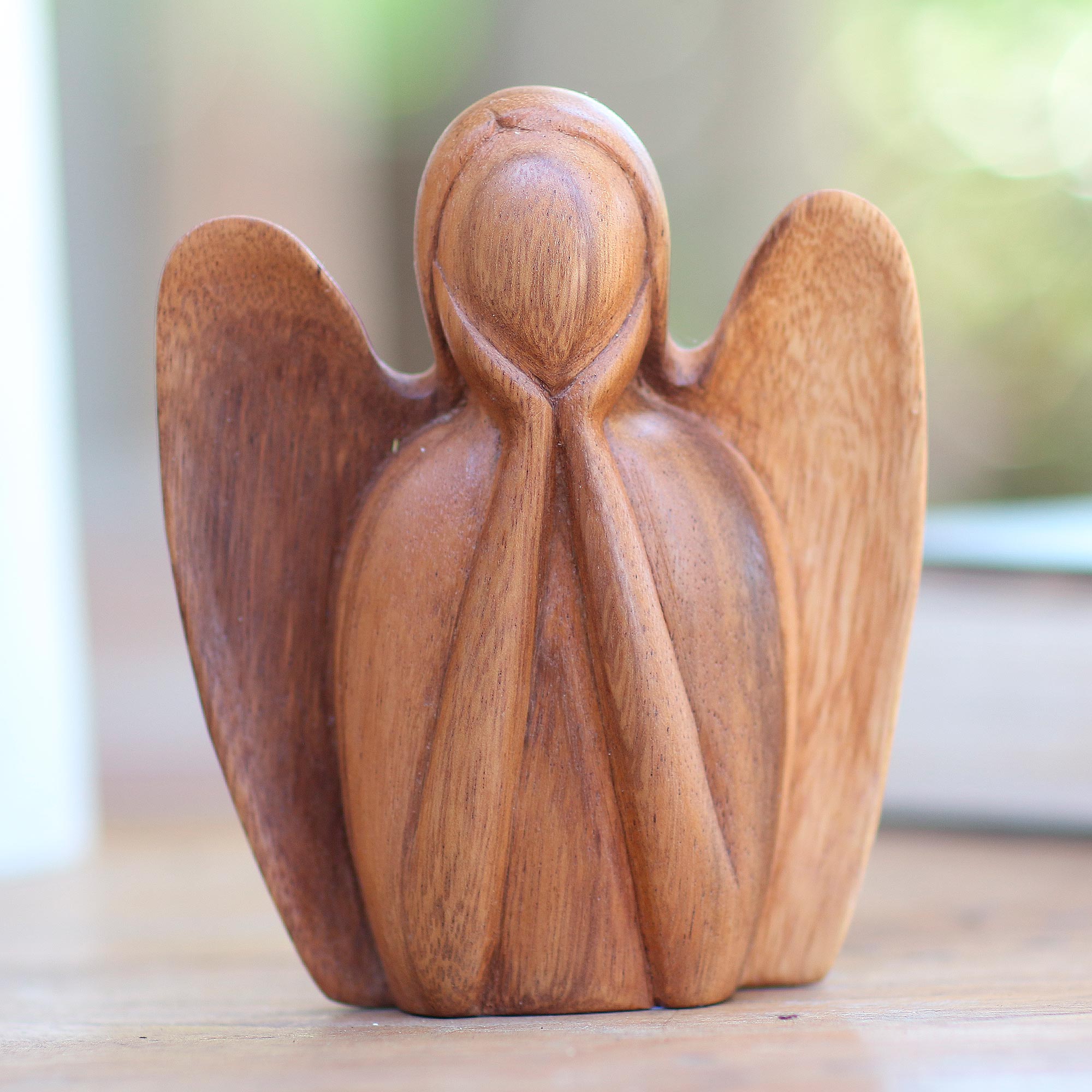 Premium Hand-Carved Angel Statuette - Watching Angel