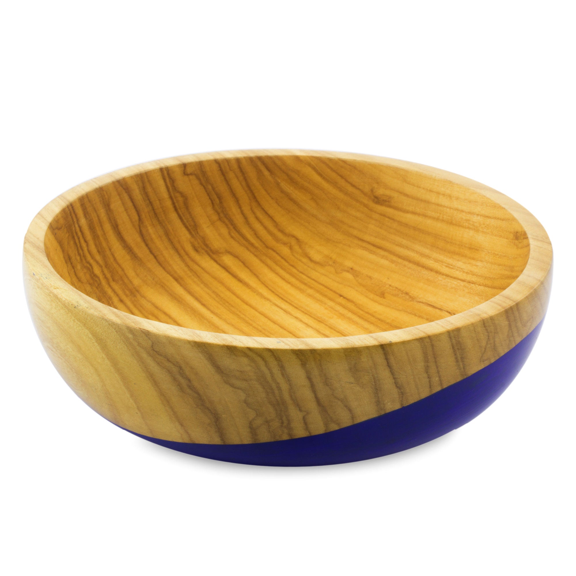 Premium Handcrafted Blue Dipped Wooden Bowl - Large
