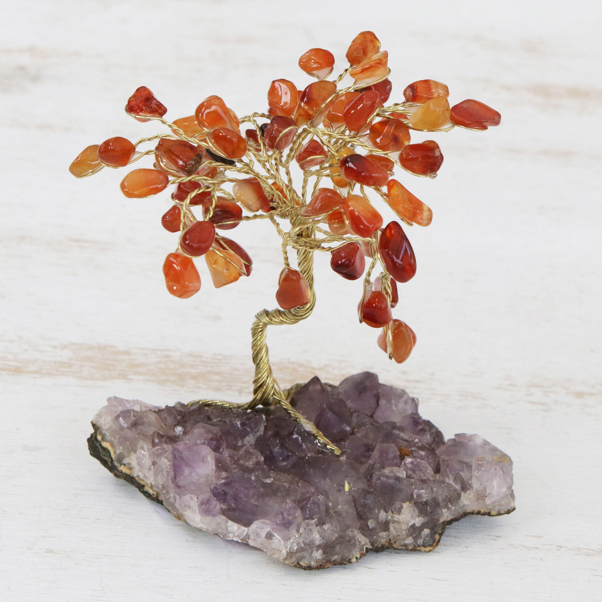Premium Gemstone Tree Sculpture: Carnelian & Amethyst Handcrafted Art Piece