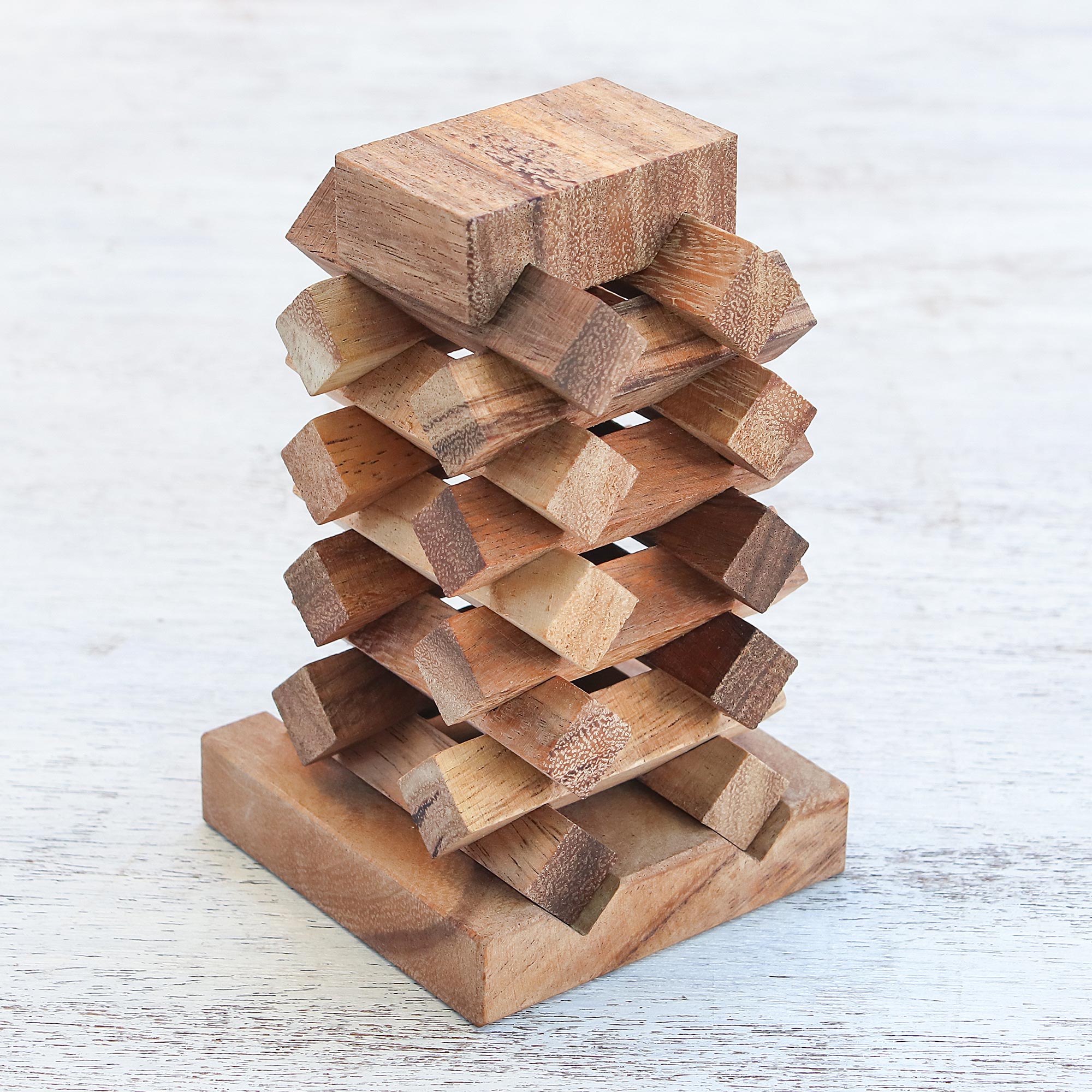 Premium 18-Piece Raintree Wood Tower of Pisa Puzzle – Handcrafted Artisan Masterpiece