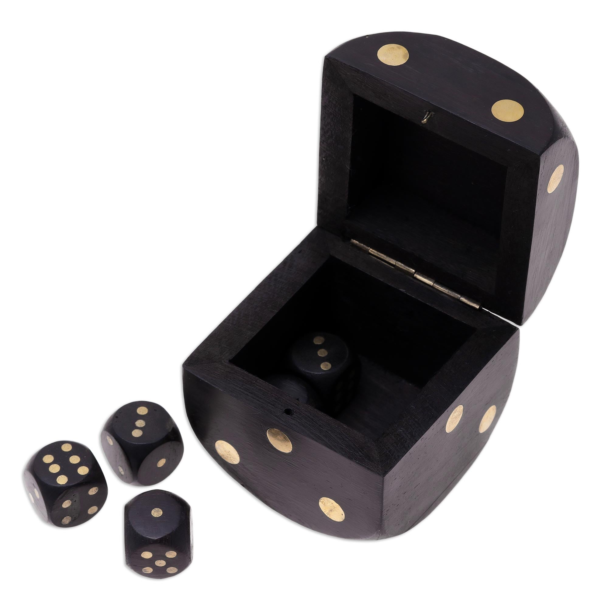 Premium Mango Wood Dice Set with Brass Accents - Elegant Decorative Box