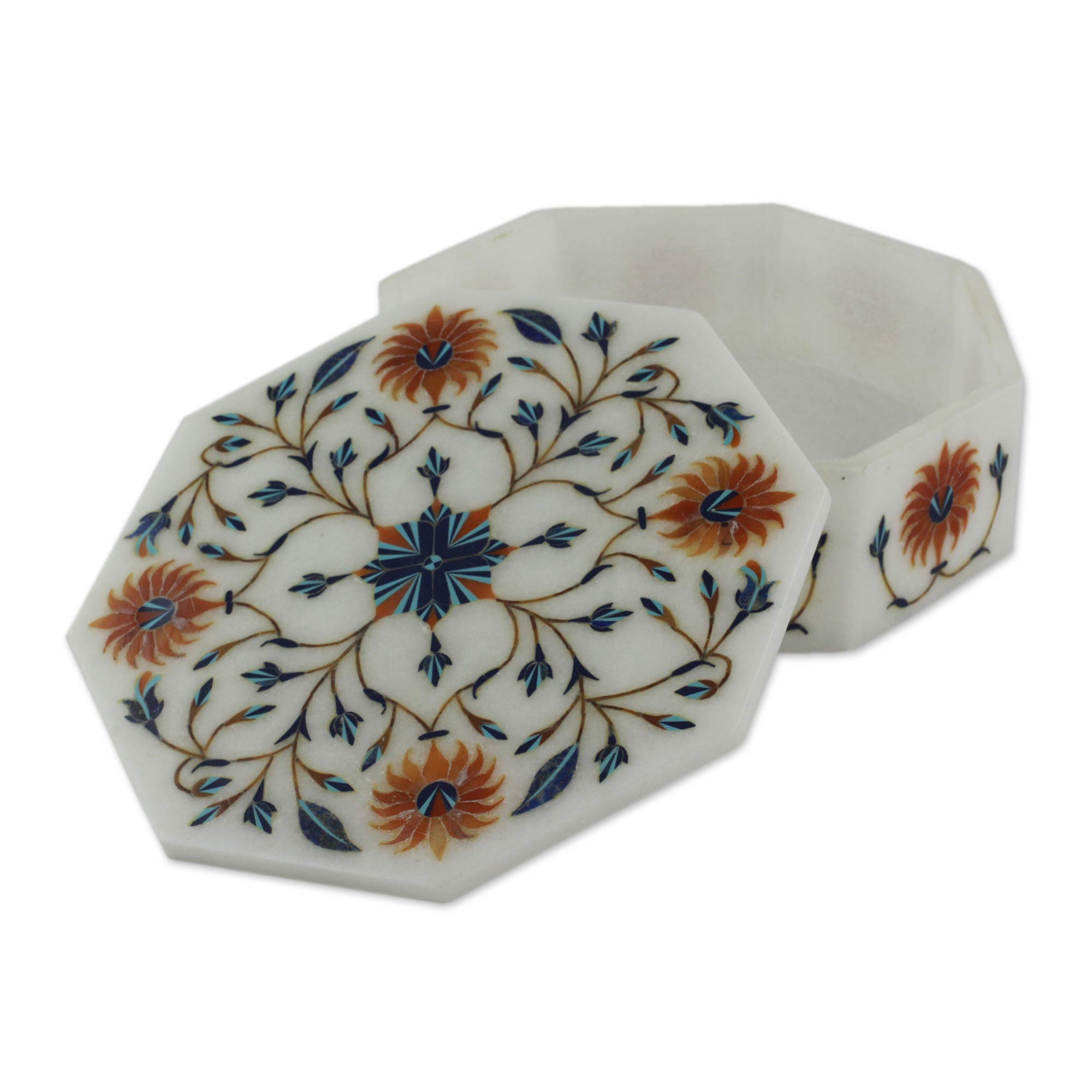 Premium Handcrafted Sunflower Marble Jewelry Box with Floral Inlay