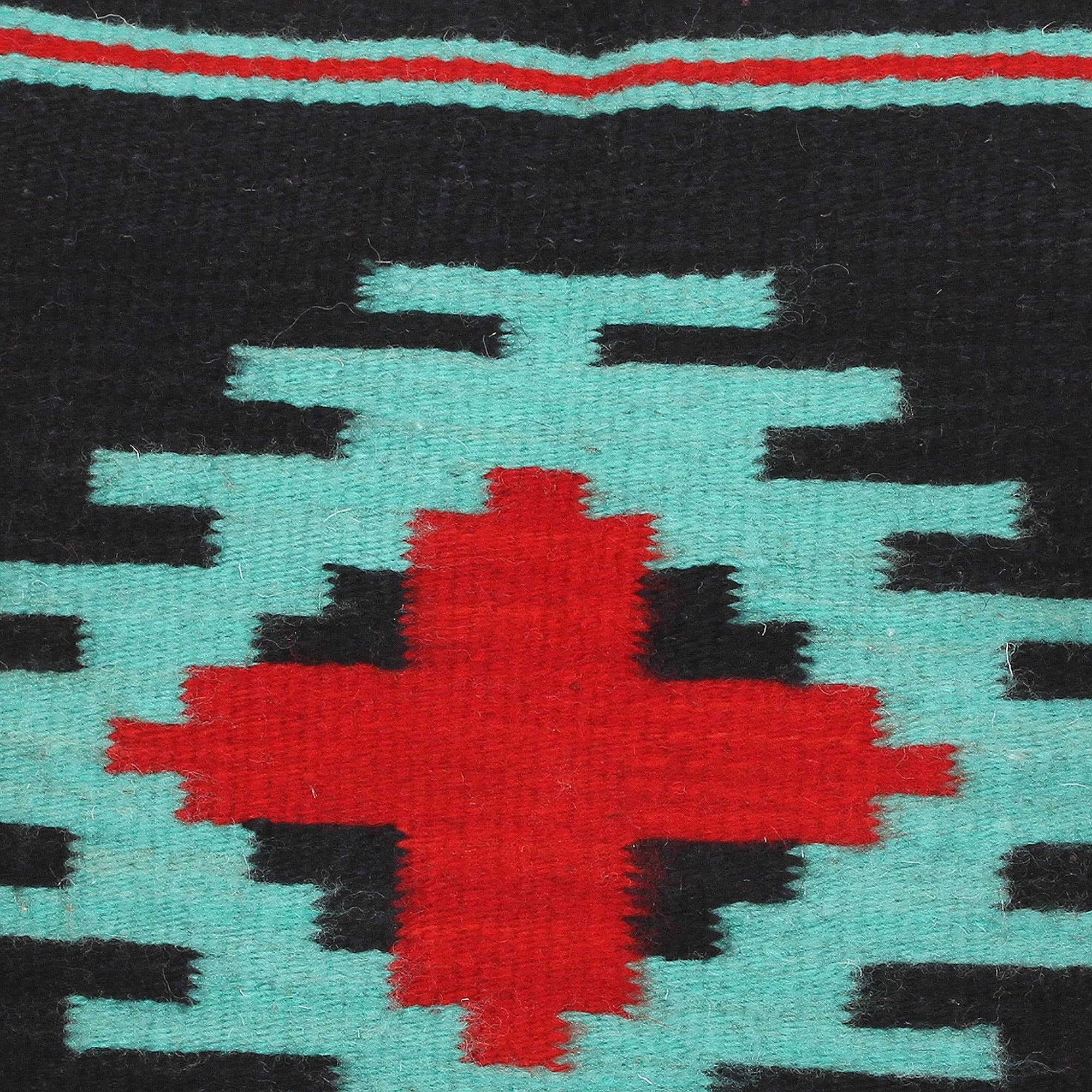 Premium Handwoven Geometric Wool Pillow Cover - 'Red Oaxaca Star' by NOVICA