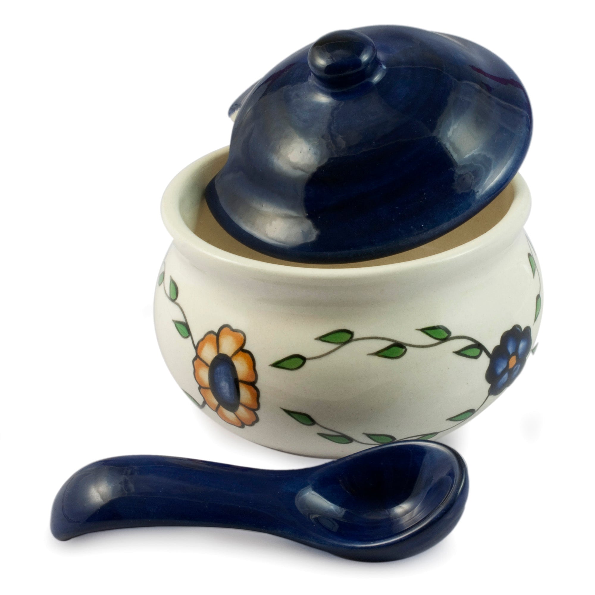 Premium Margarita Floral Ceramic Sugar Bowl with Spoon