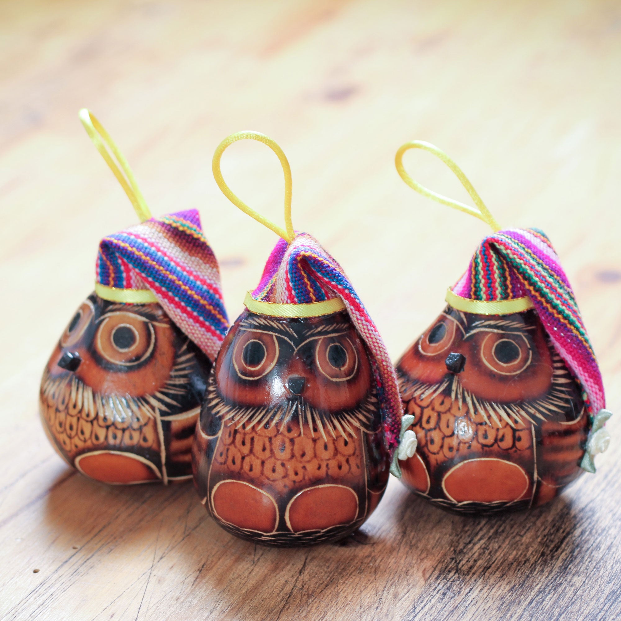 Premium Handcrafted Holiday Owl Ornaments - Set of 3
