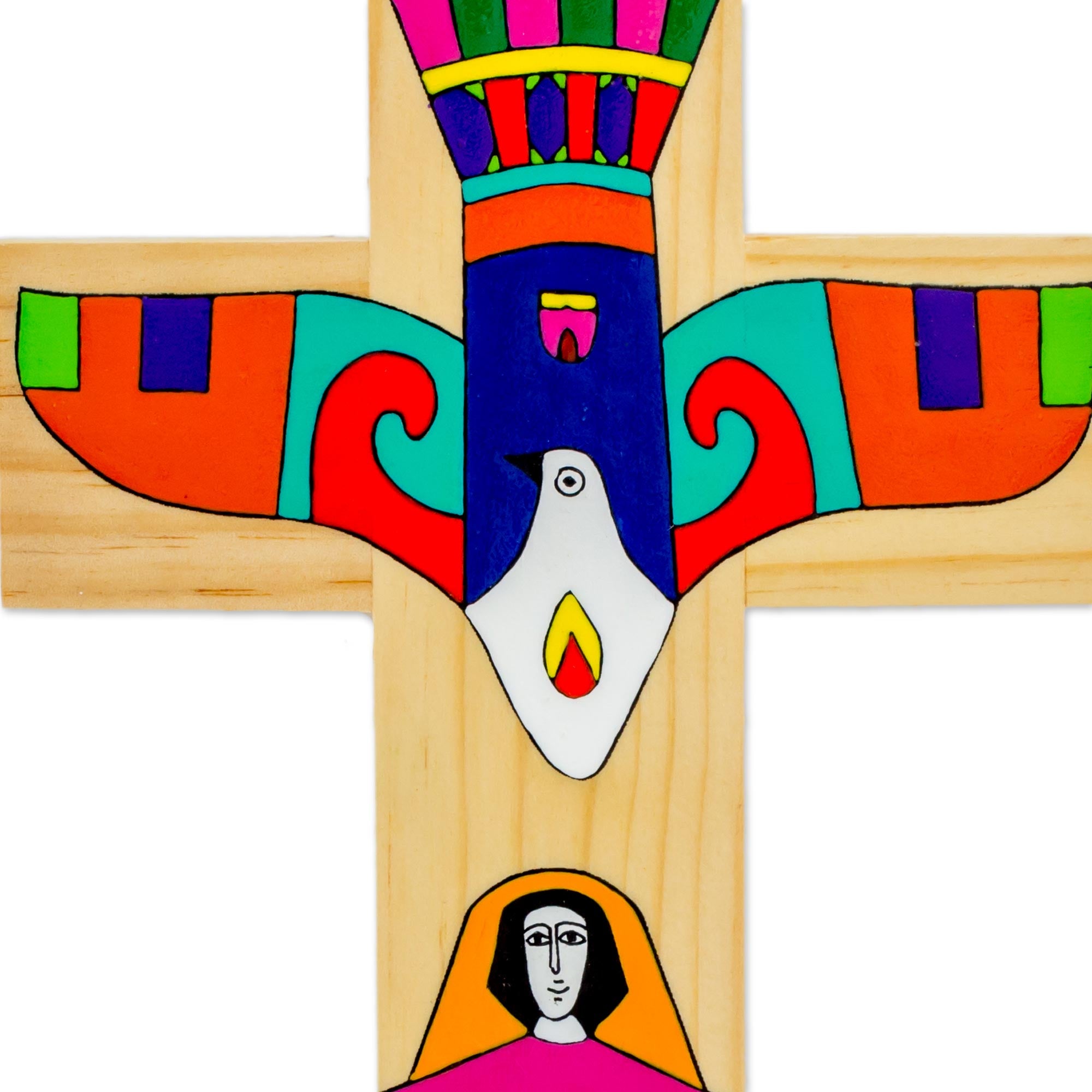Premium Holy Spirit Wooden Wall Cross - Handcrafted in El Salvador