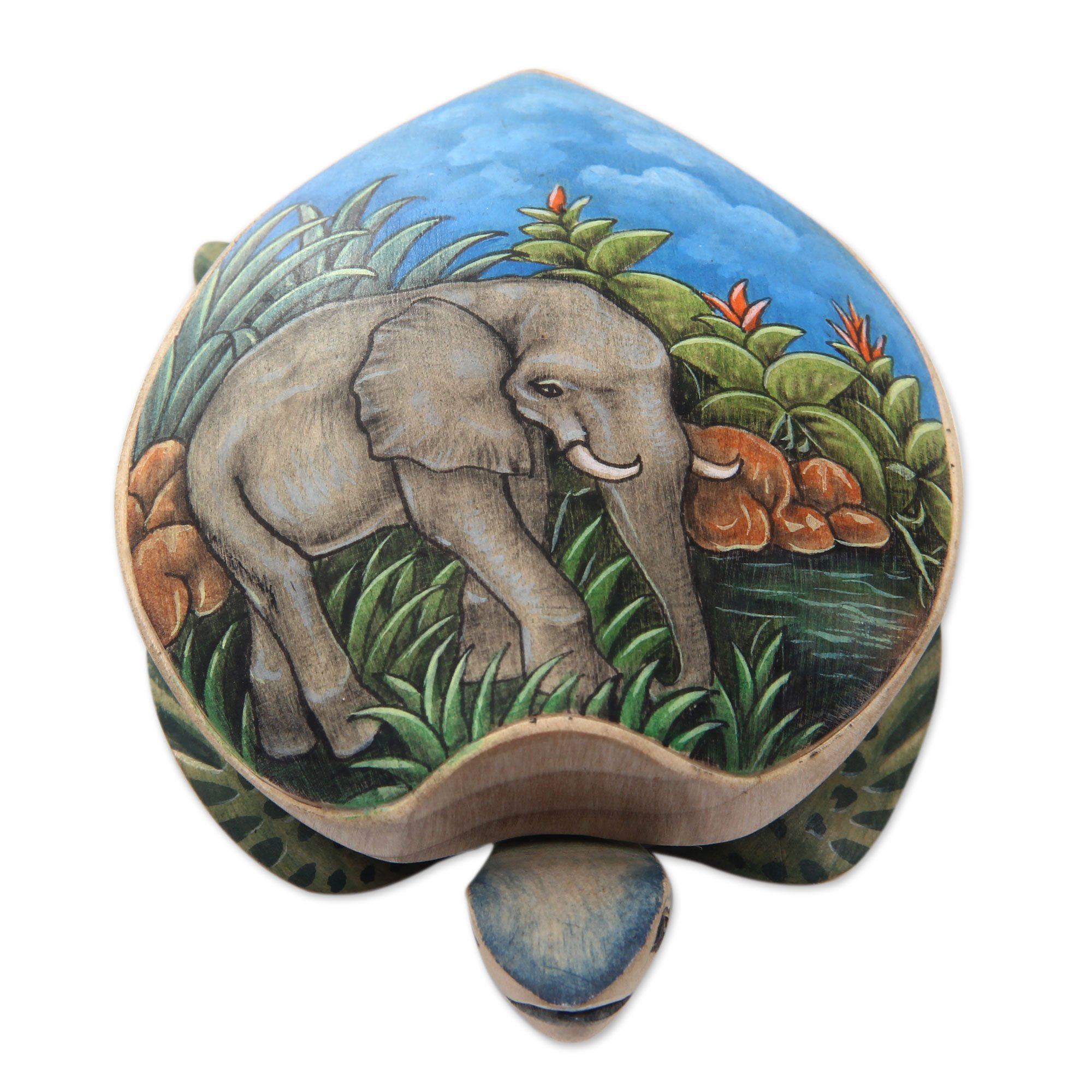 Premium Handpainted Crocodile Wood Turtle Jewelry Box - Unique Artisan Craft