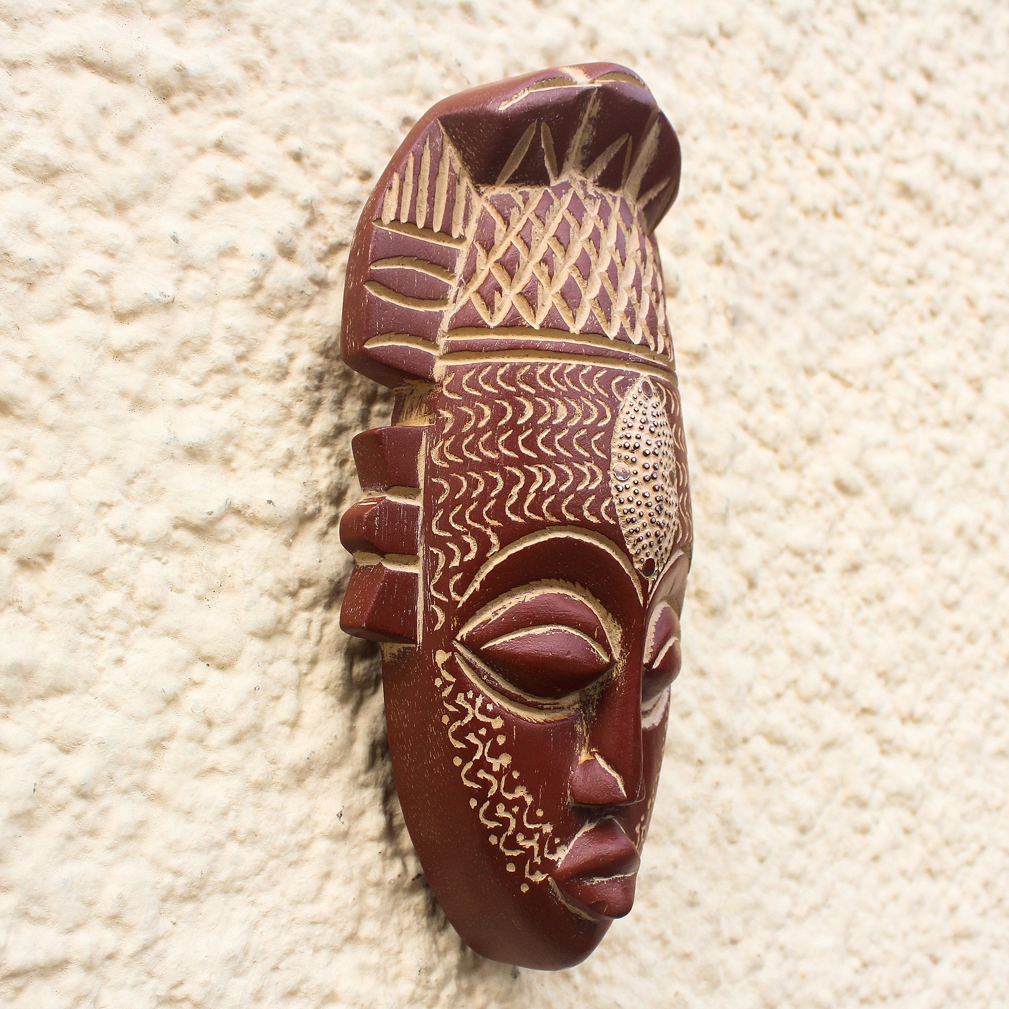 Premium Hand-Carved Ofuntum Wood Mask with Aluminum Accent – Bold Wall Art