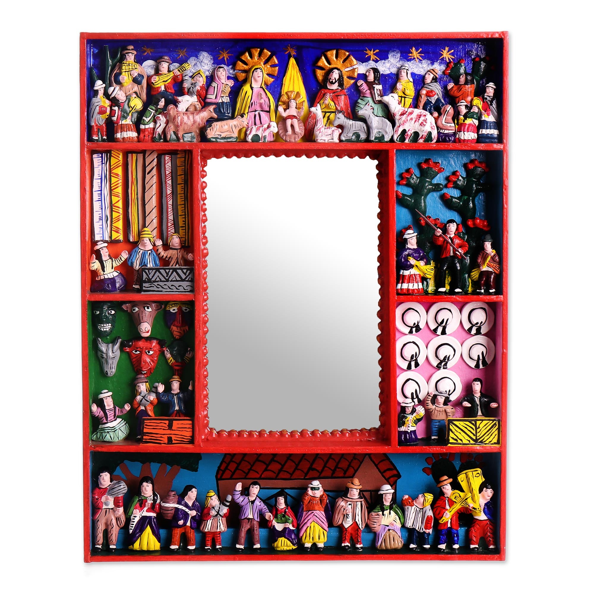 Premium Bethlehem Folk Art Retablo Mirror - Handcrafted Andean Treasure