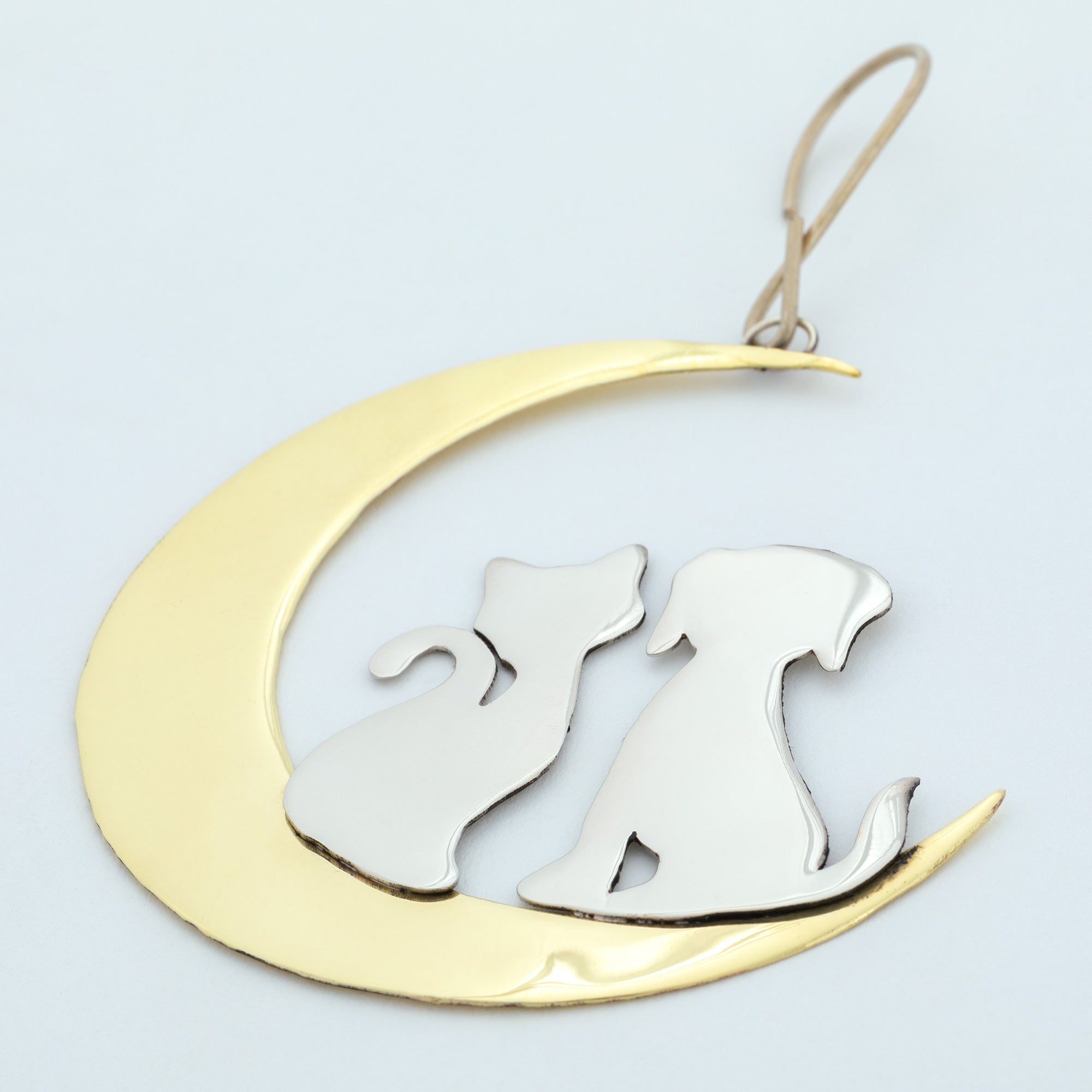 Premium Moonlight Love Pets Mixed Metal Ornament - Handcrafted Fair-Trade Decor