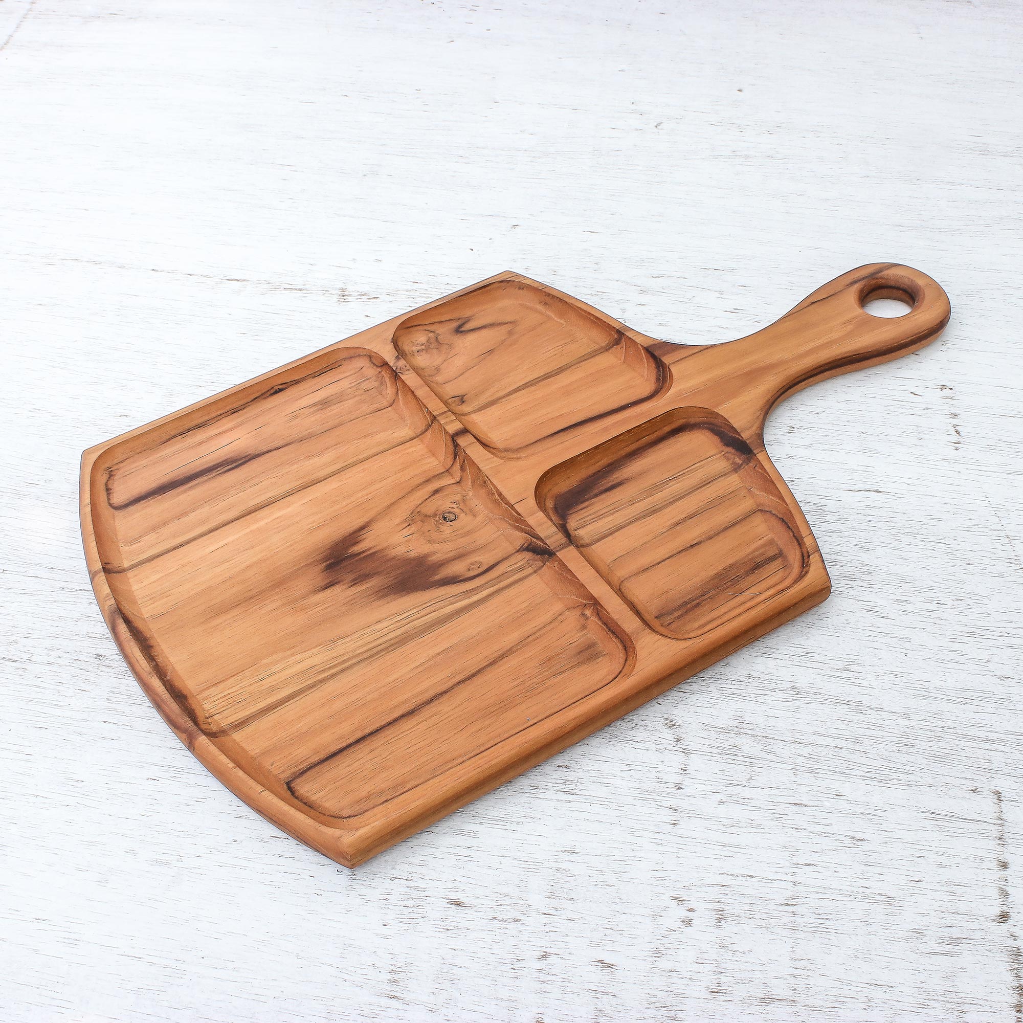 Premium Handcrafted Teak Wood Serving Tray with 3 Sections | Ultimate Kitchen Essential