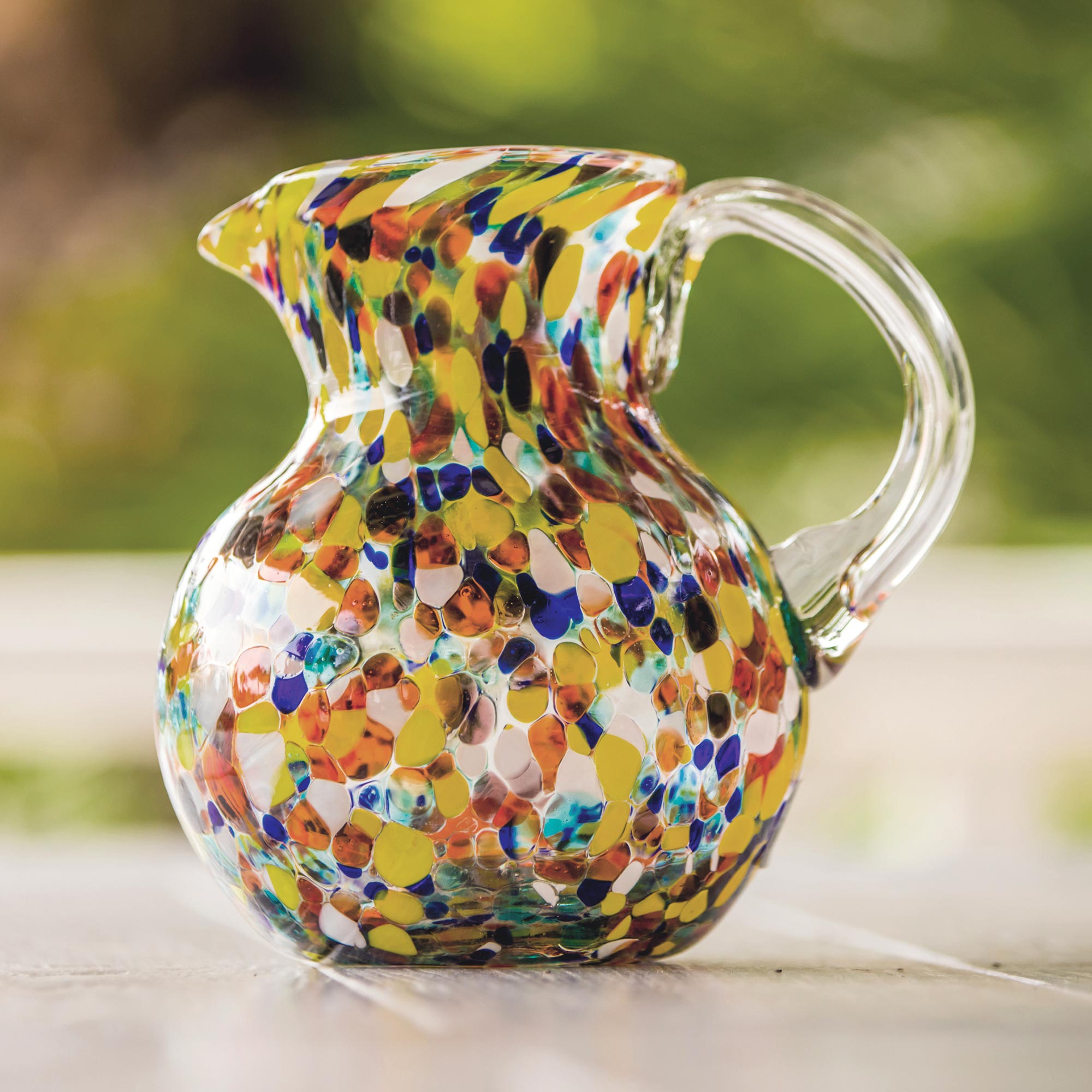 Premium Handcrafted Confetti Glass Pitcher - 71 Oz Multicolor Mexican Artisan Design