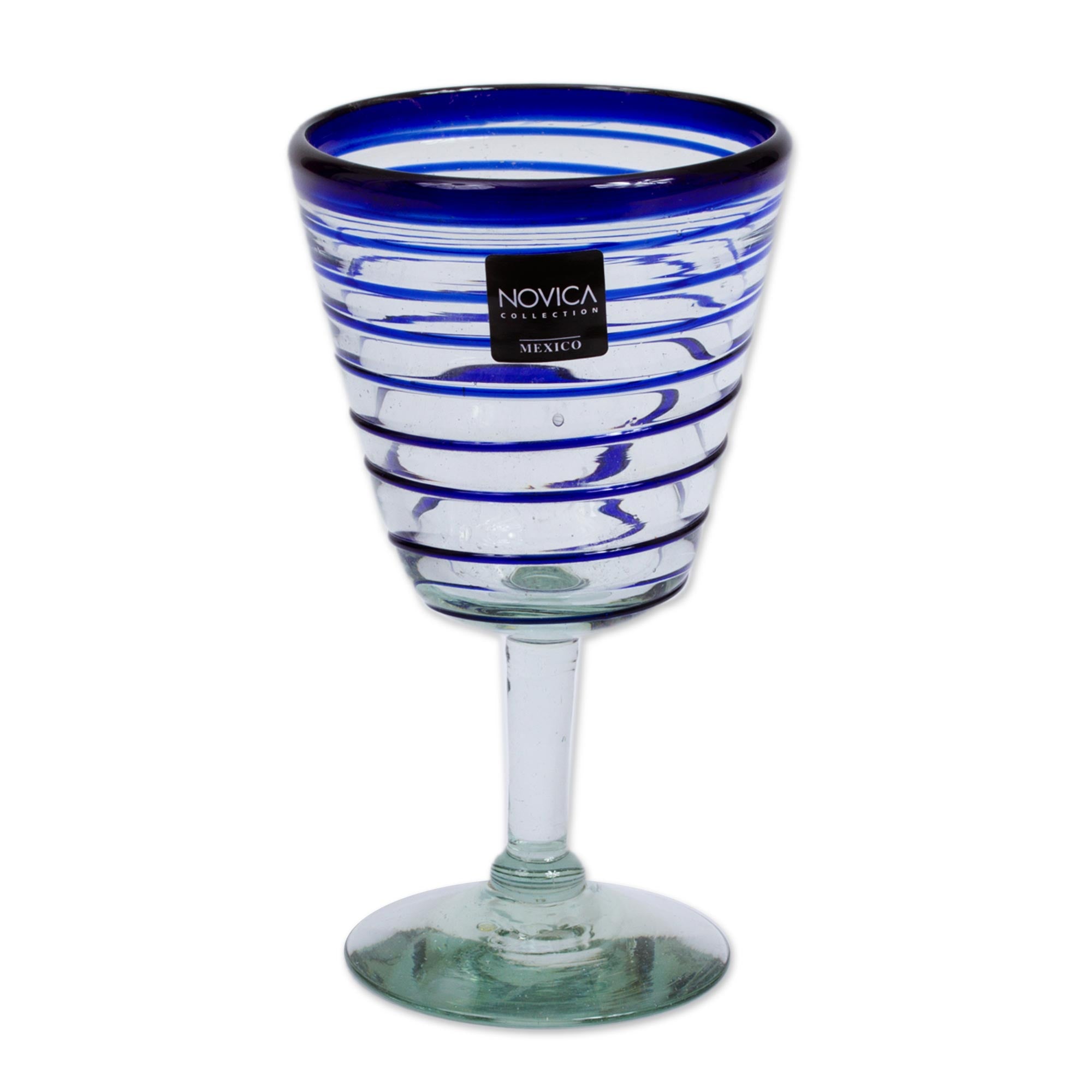Premium Handblown Cobalt Spirals Recycled Glass Wine Glasses - Set of 6
