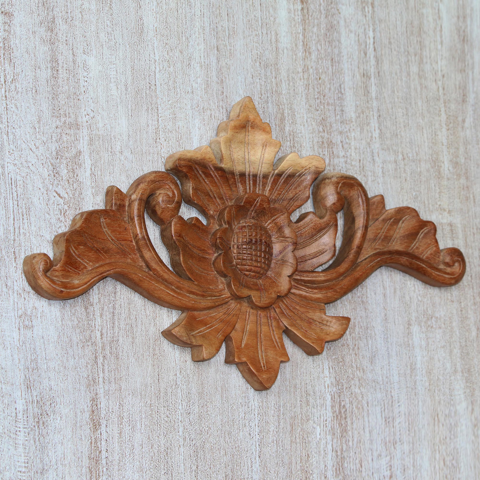 Premium Handcrafted Suar Wood Floral Relief Panel – Elegant Balinese Art