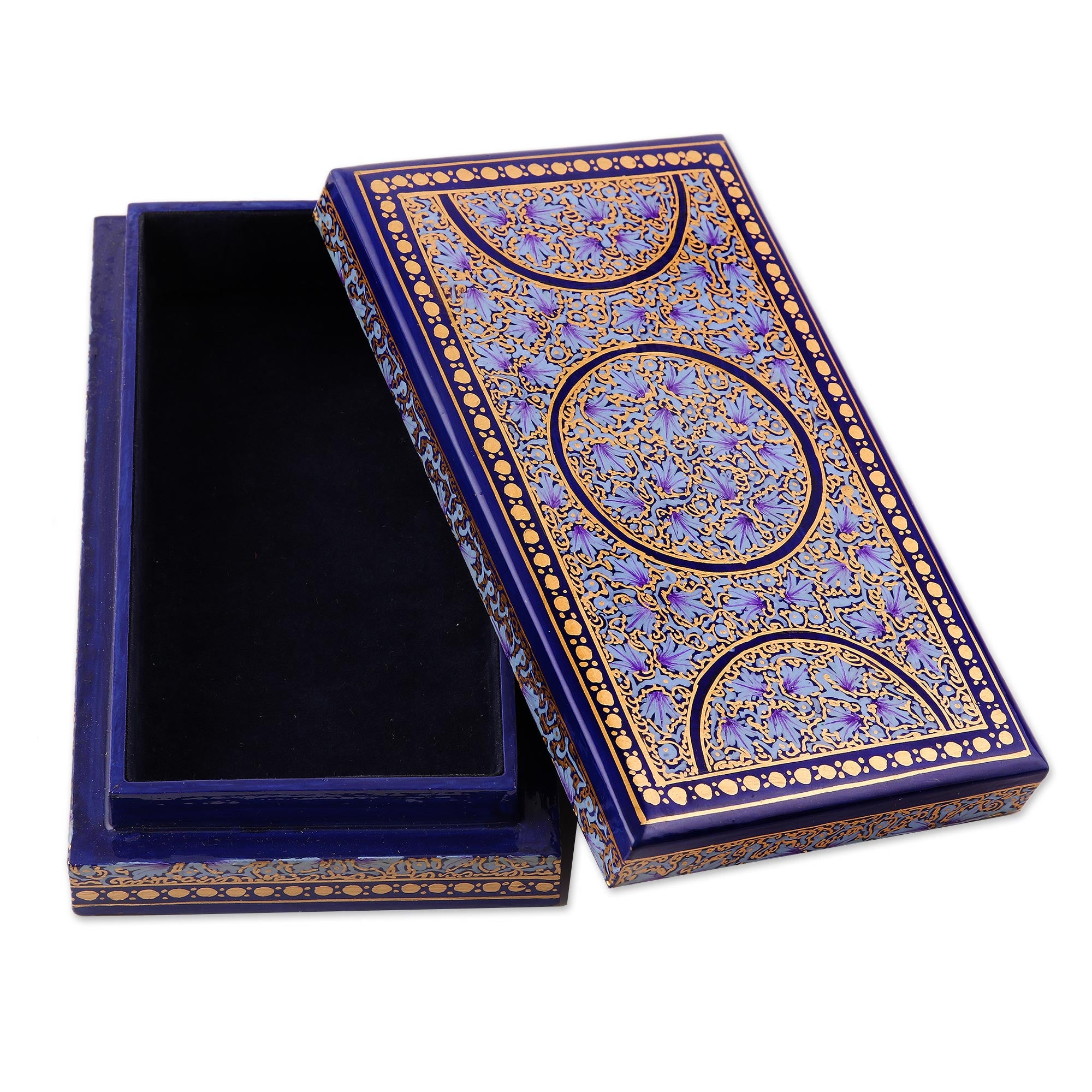 Premium Kashmir Dynasty Artisan Crafted Blue and Gold Papier Mache Box - Handmade Luxury Storage