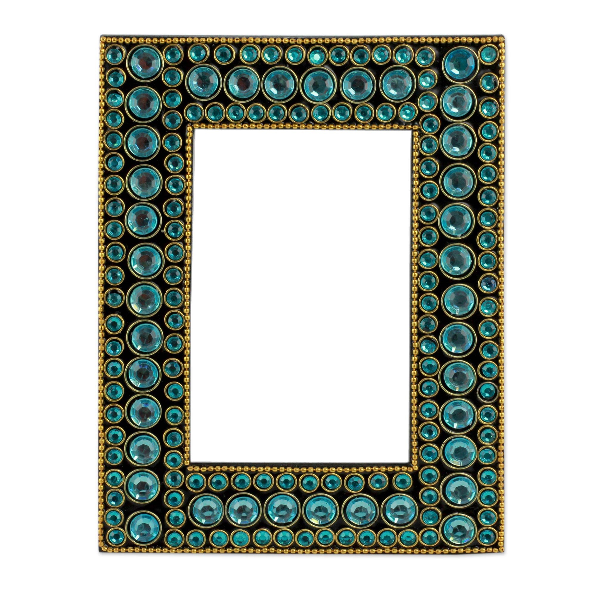 Premium Aqua Glitz Photo Frame - Handcrafted 4x6 Inch Display with Sparkling Gemstones