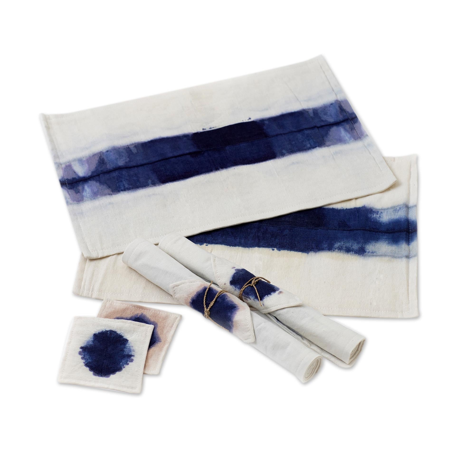 Premium Indigo River Handcrafted Placemat & Coaster Set for 4