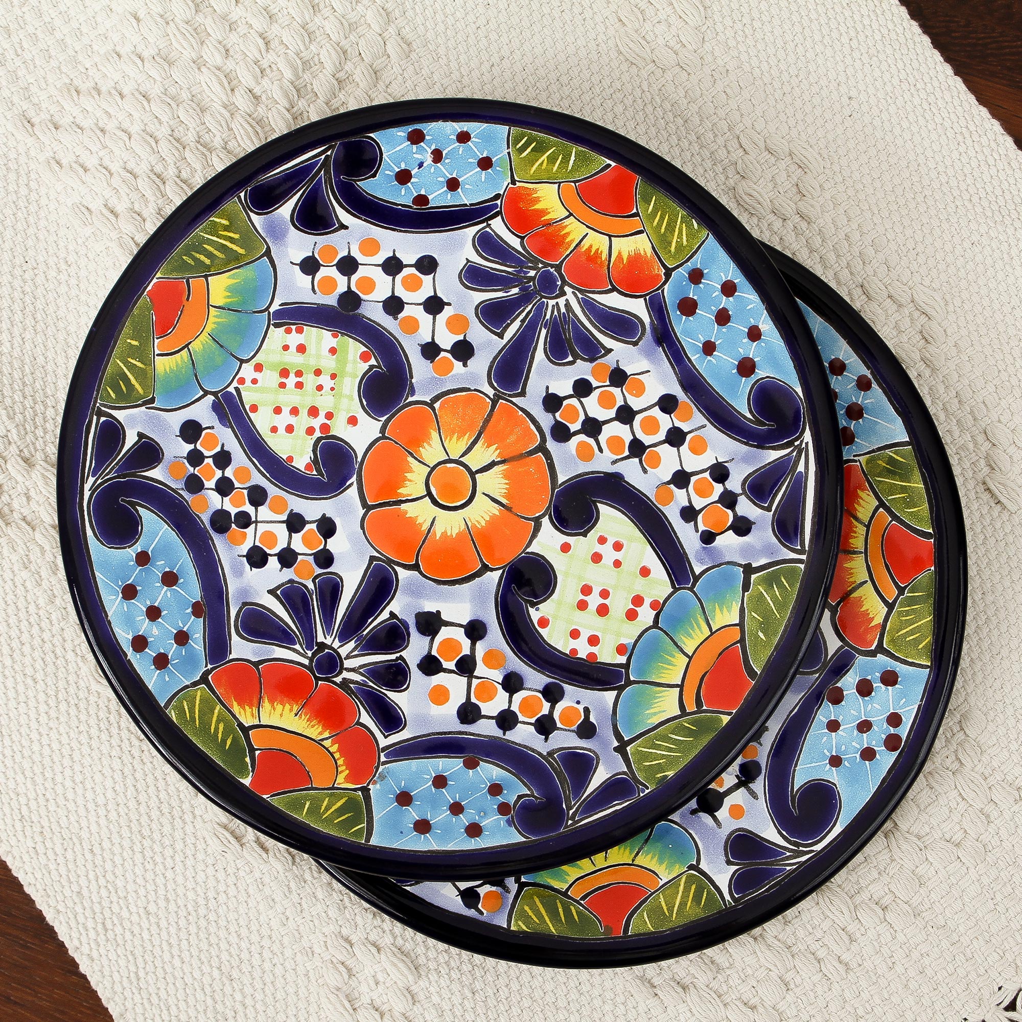 Premium Raining Flowers Talavera Ceramic Dessert Plates – Handcrafted Mexican Artistry (Set of 2)