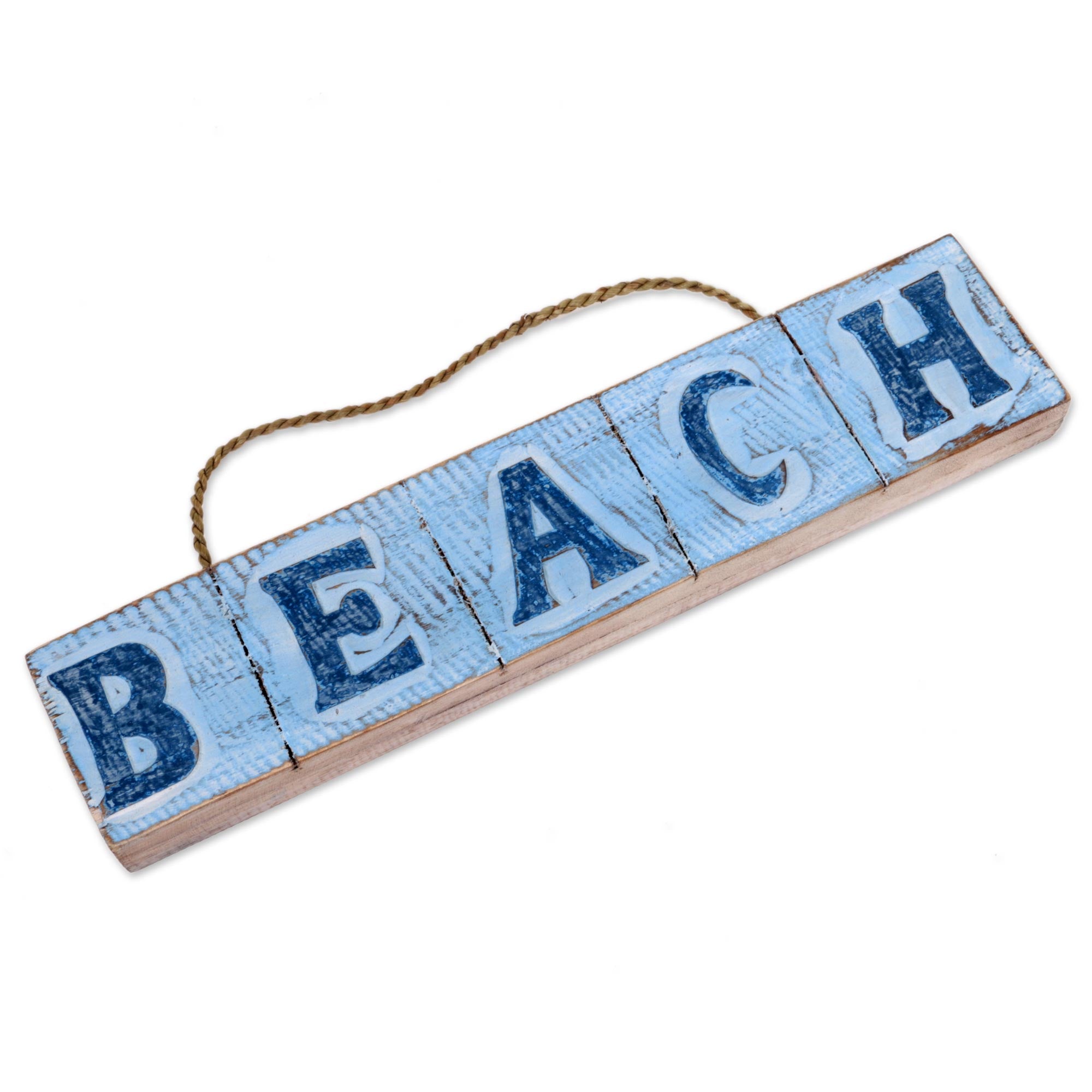 Premium Hand-Carved Beach Wood Sign - Sky Blue, Rustic Wall Decor