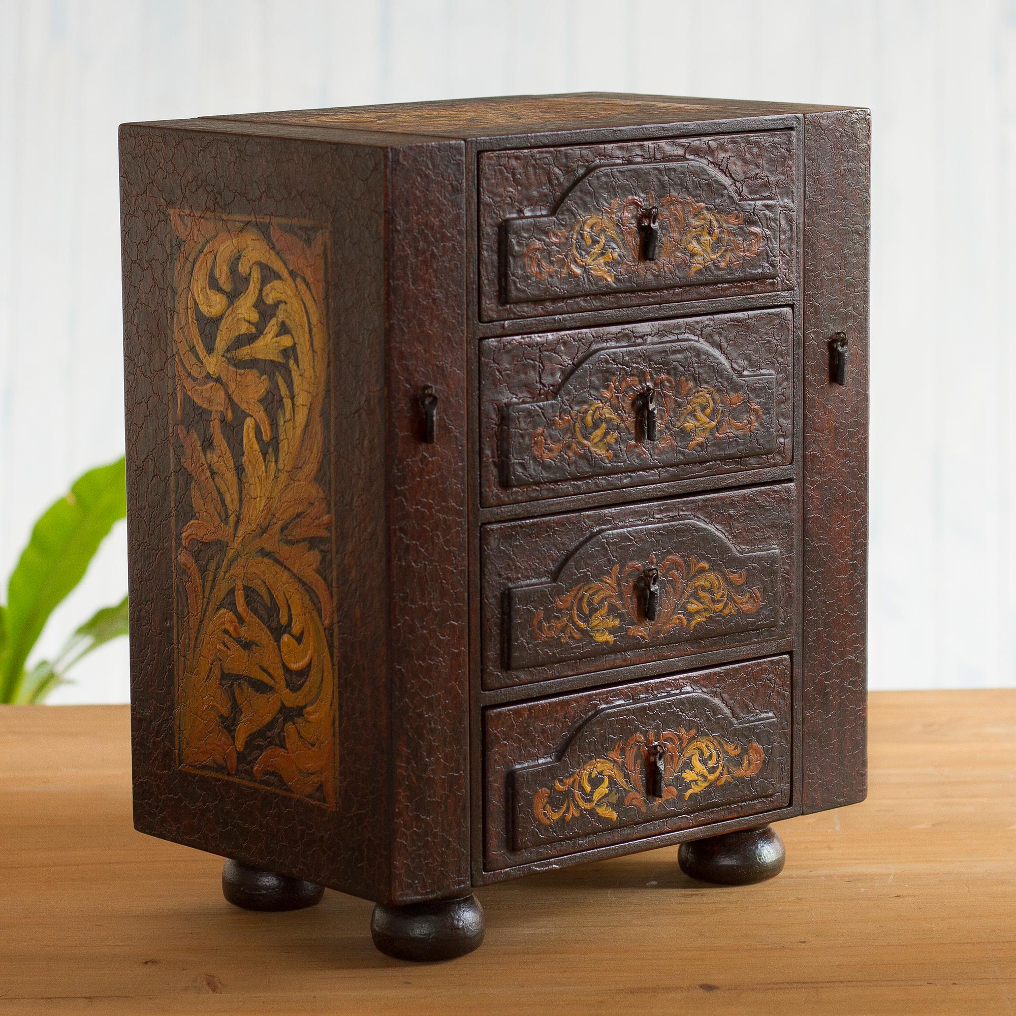 Premium Royal Heritage Hand-Painted Cedar Jewelry Box - Peruvian Artisan Crafted