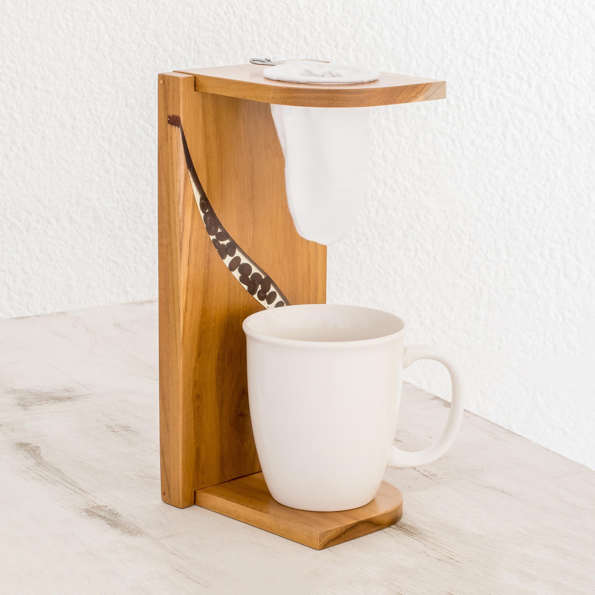 Premium Costa Rica-Style Teak Wood & Coffee Bean Drip Coffee Stand