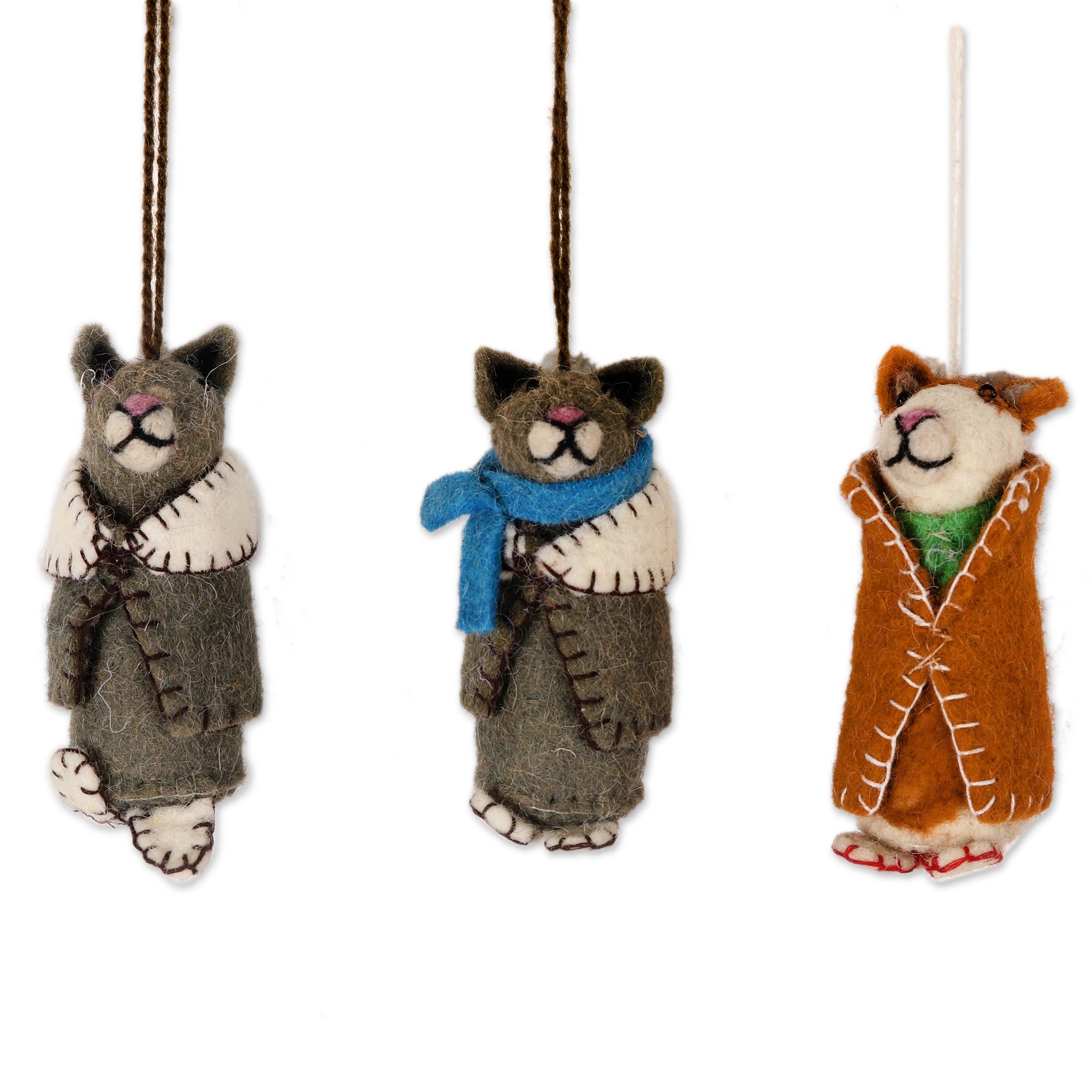 Premium Handcrafted Wool Cat Ornaments – Cozy Animal Set of 6 from India