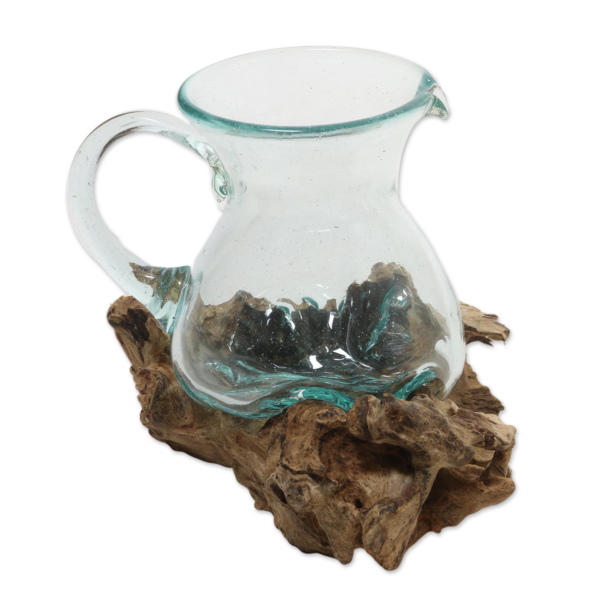 Premium Hand-Blown Glass & Albesia Wood Art Sculpture