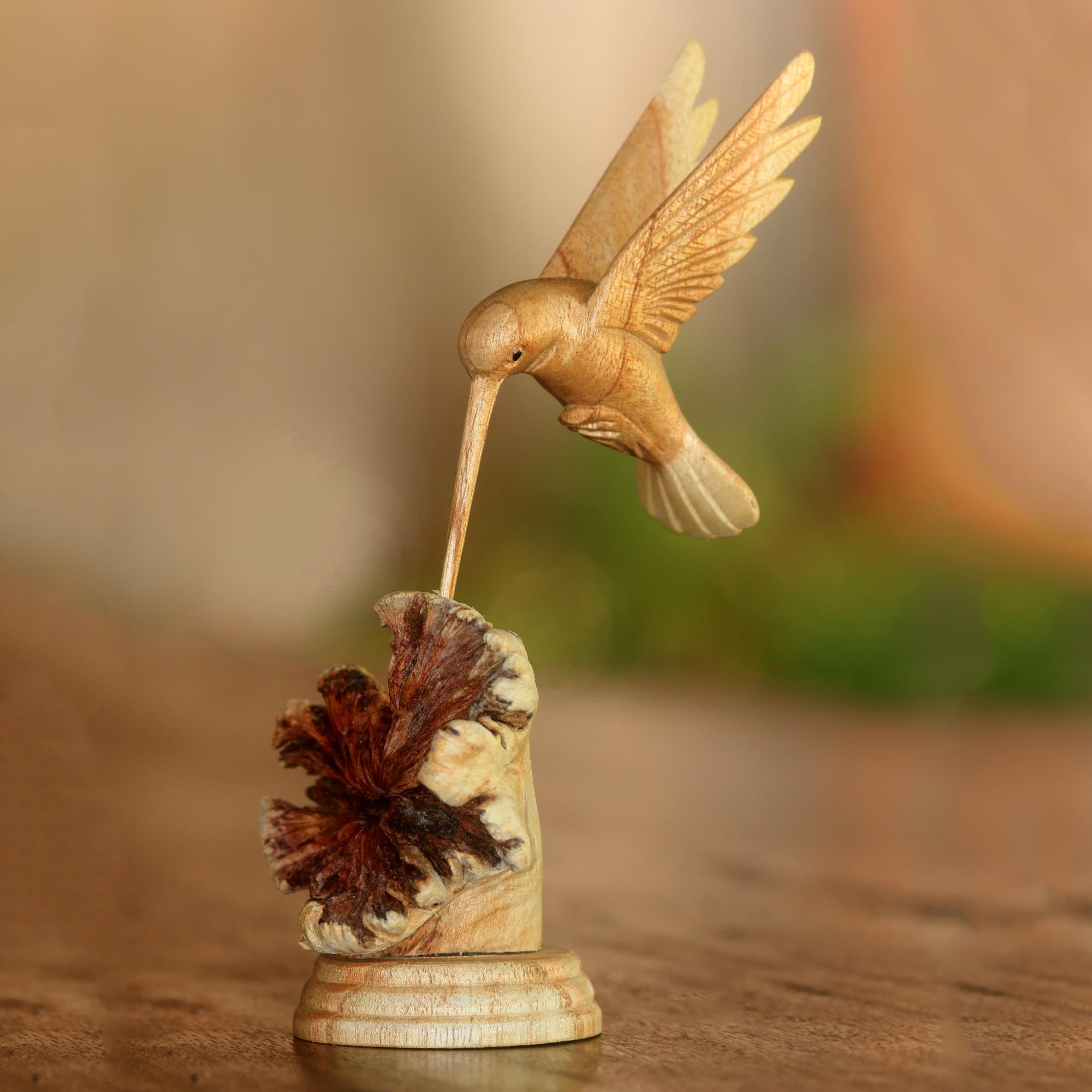 Premium Hand-Carved Hummingbird Sculpture - Eco-Friendly Wood Art from Bali