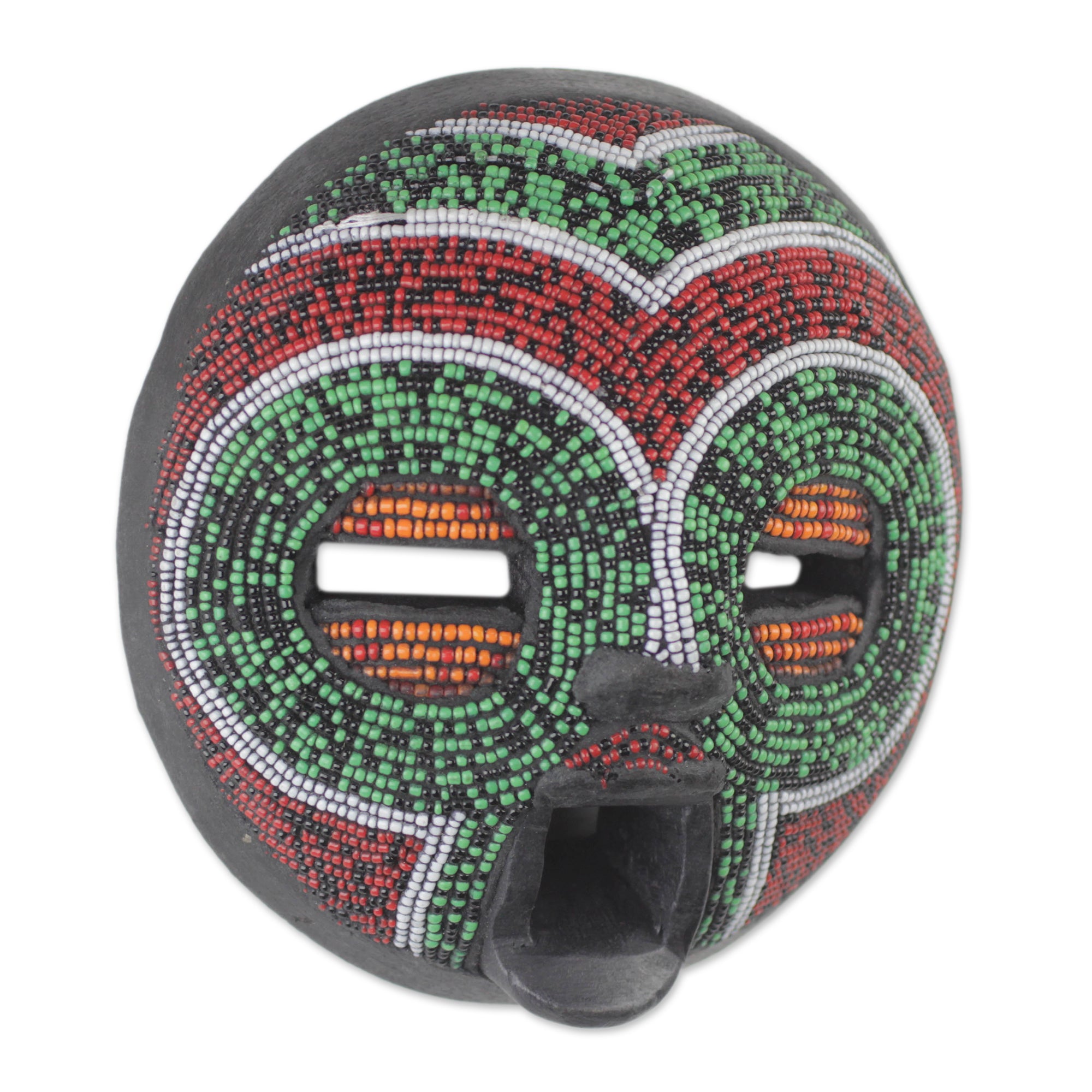 Premium African Wood Wall Mask with Recycled Glass Beads - Handcrafted in Ghana