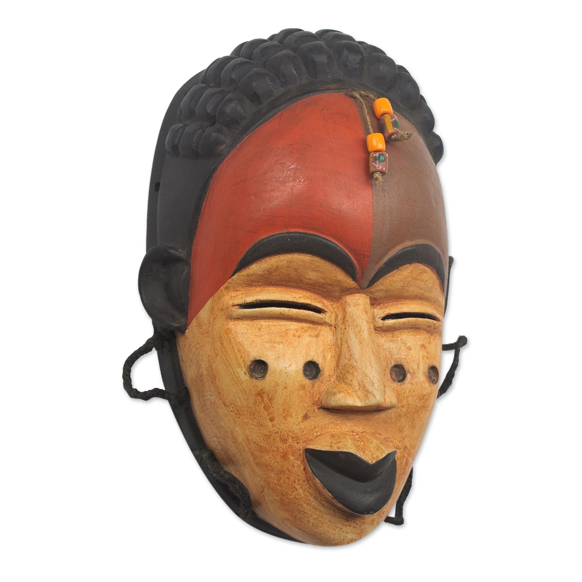 Premium Galoa Handmade African Sese Wood Beaded Mask – Authentic Wall Art