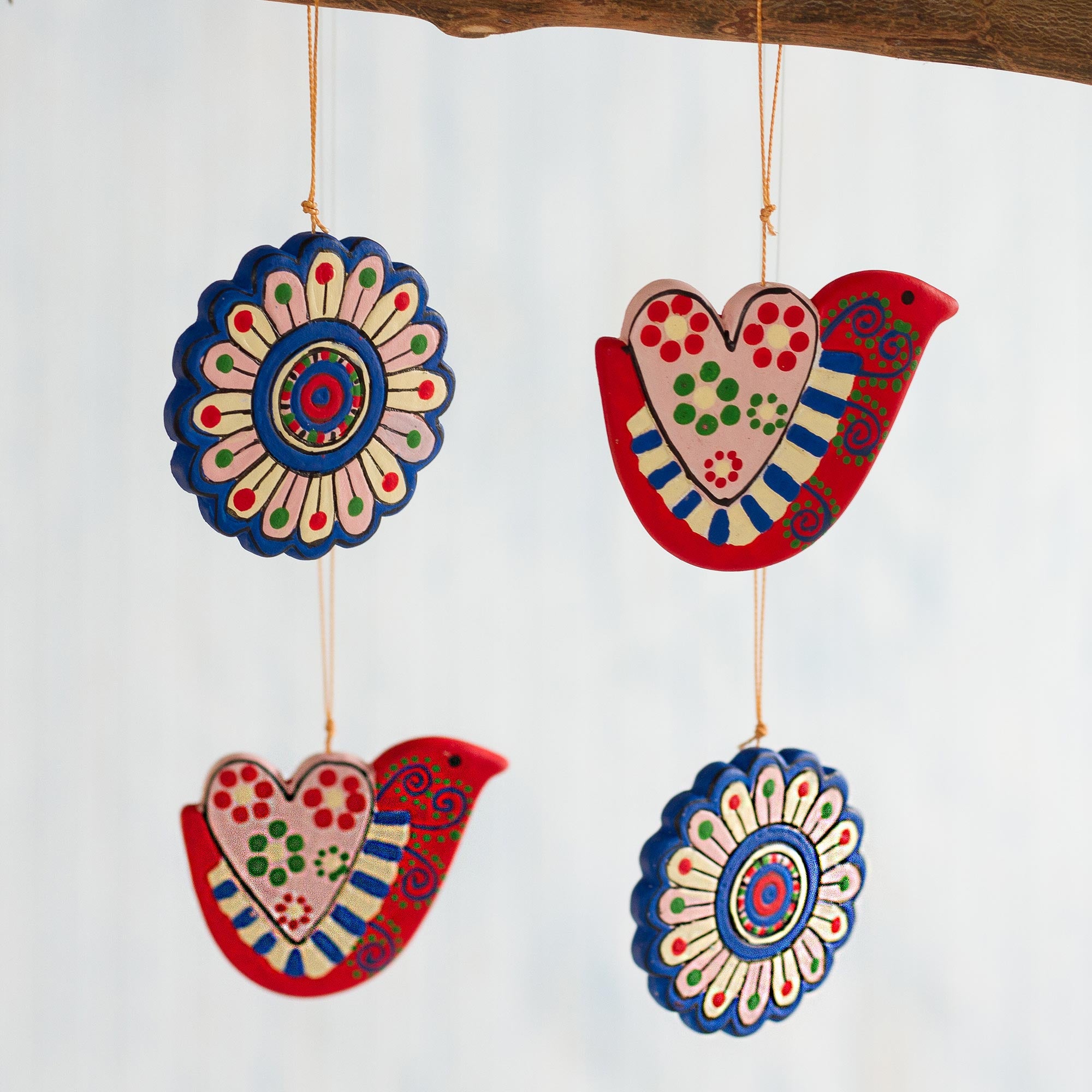 Premium Hand-Painted Ceramic Dove and Flower Ornaments Set of 4 - Ultimate Home Decor