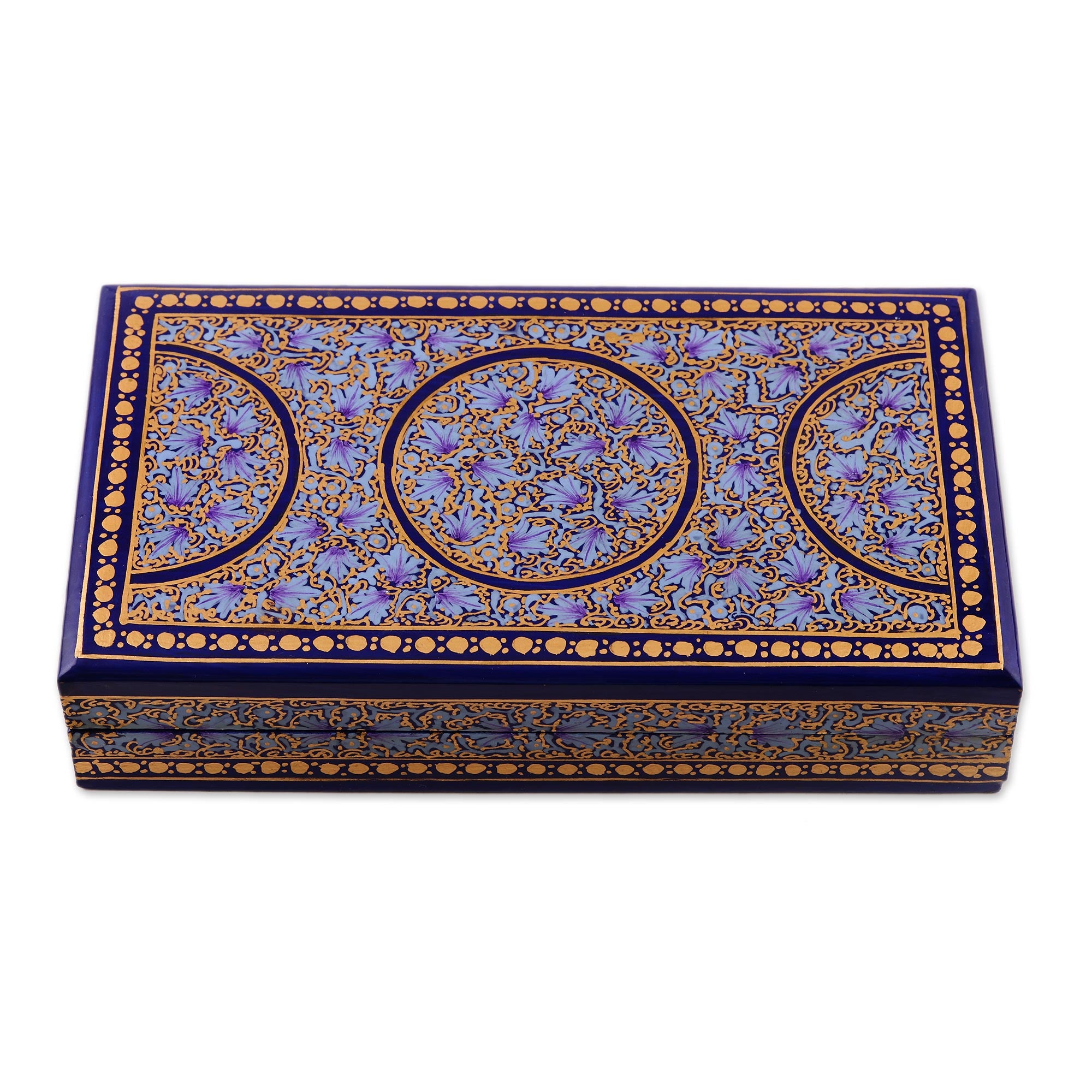 Premium Kashmir Dynasty Artisan Crafted Blue and Gold Papier Mache Box - Handmade Luxury Storage