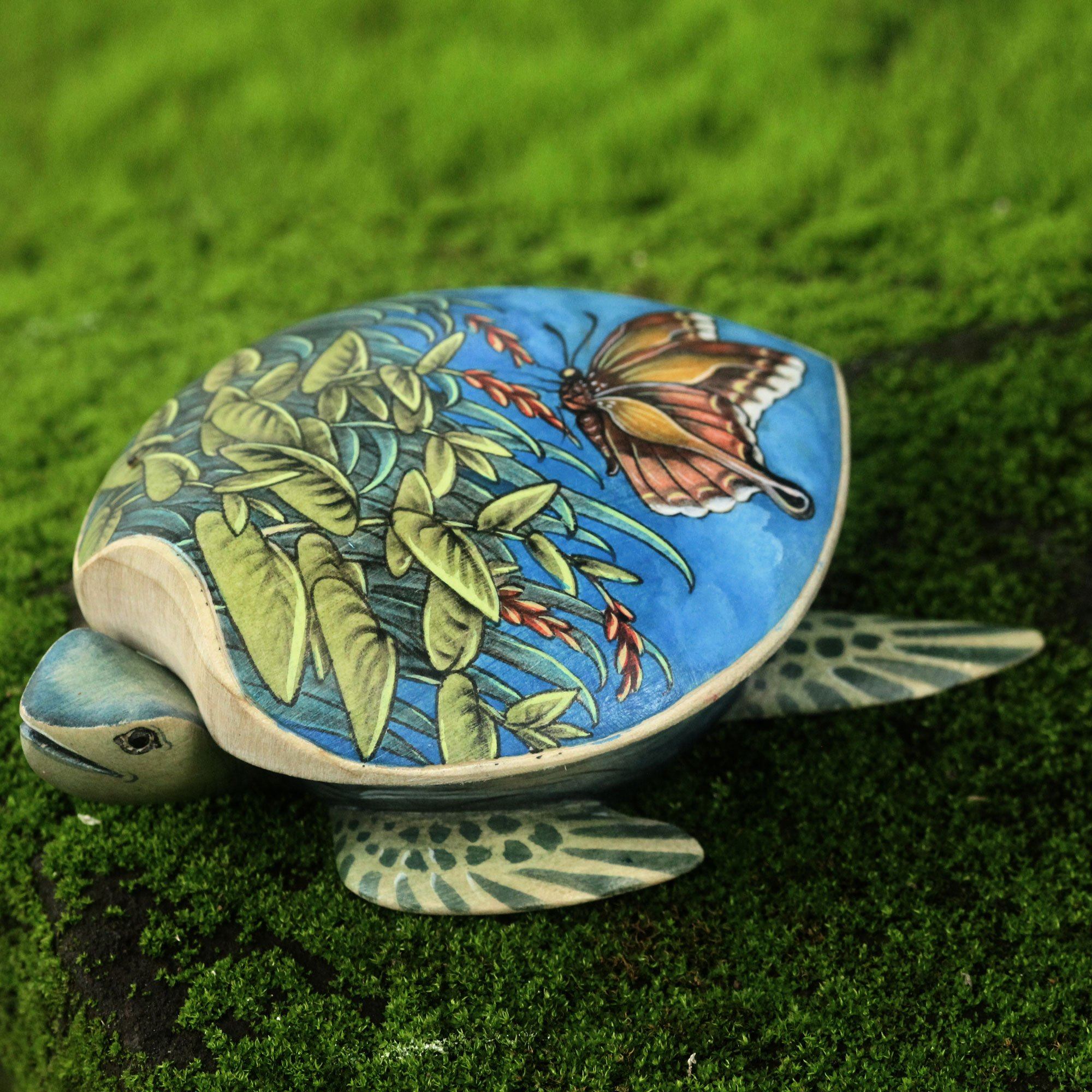 Premium Handpainted Crocodile Wood Turtle Jewelry Box | Unique Artisan Design