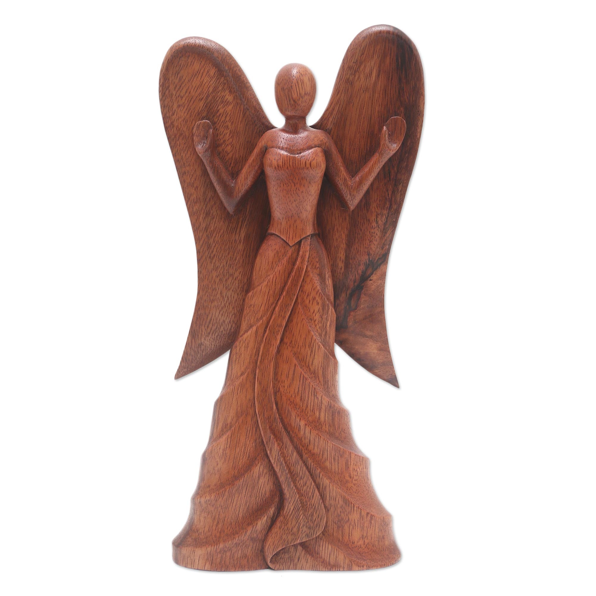 Premium Hand-Carved Suar Wood Angel Statuette by Nyoman Sudiana