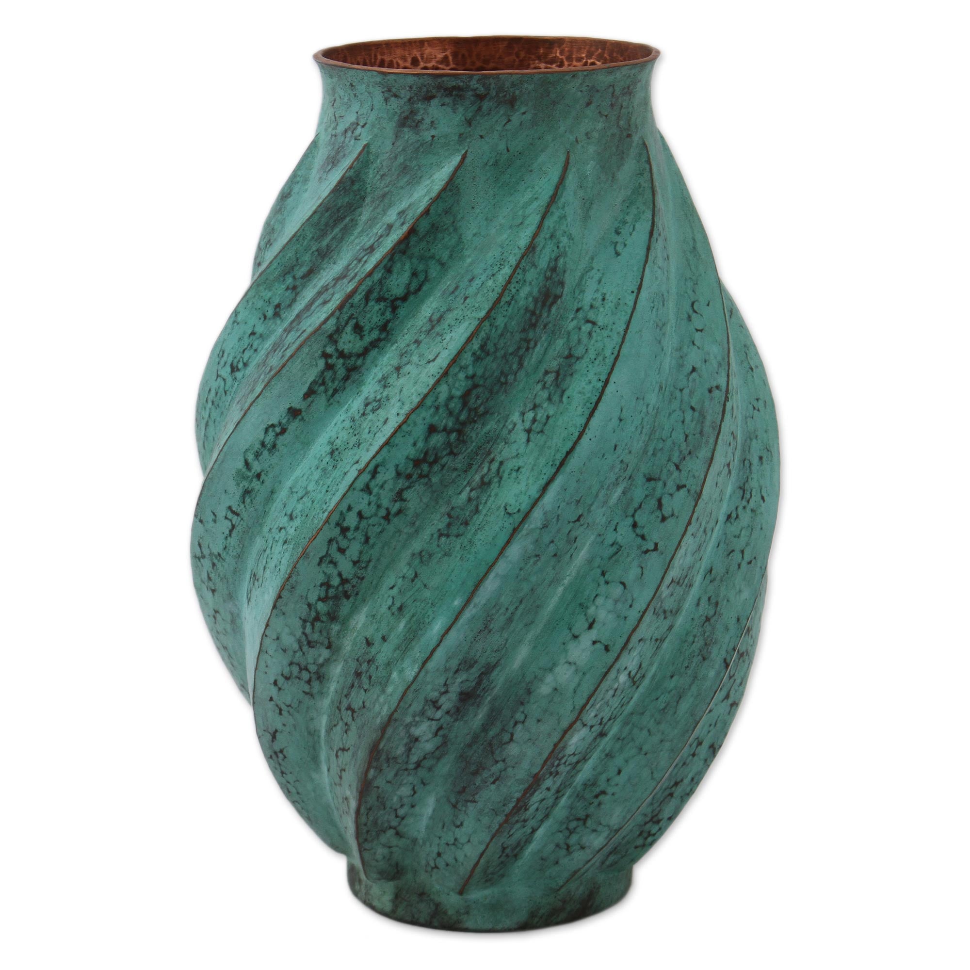 Premium Antique Spirals Copper Vase - Handcrafted Artisan Decor from Mexico