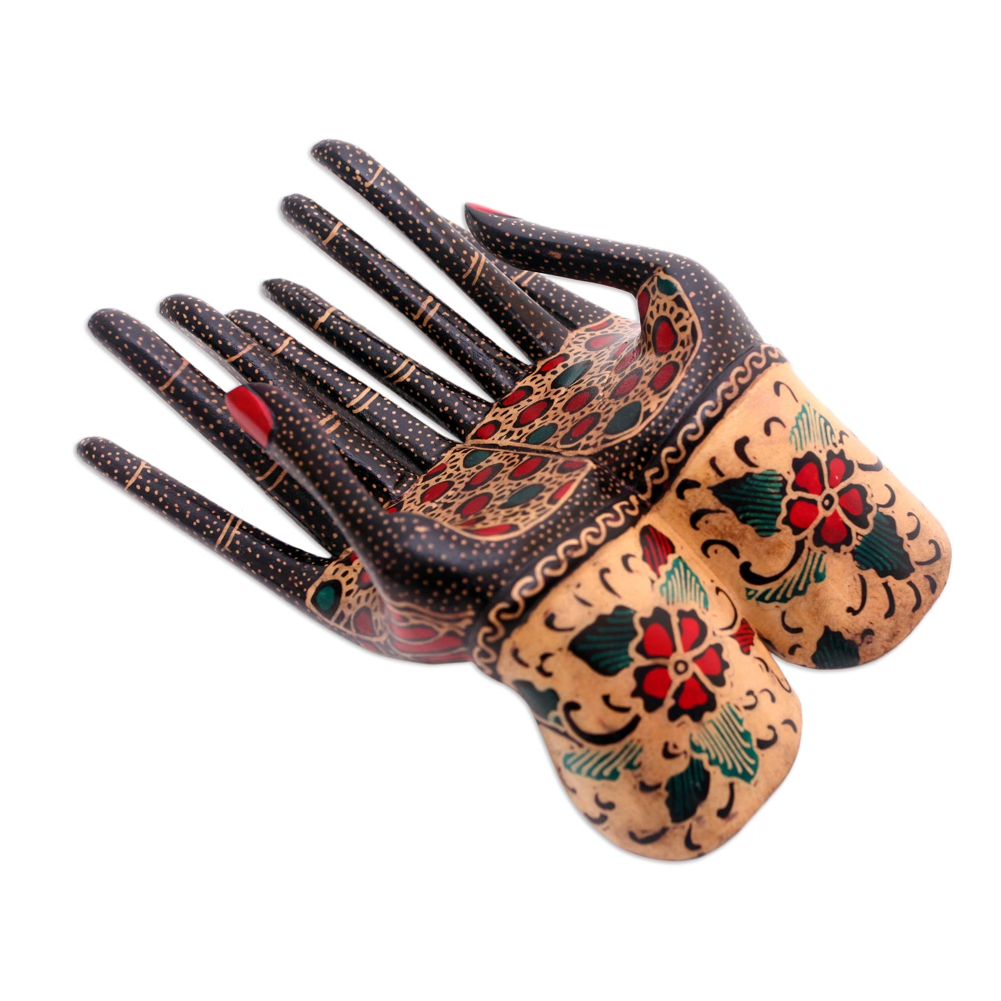 Premium Floral Batik Wood Ring Holder - Handcrafted in Java