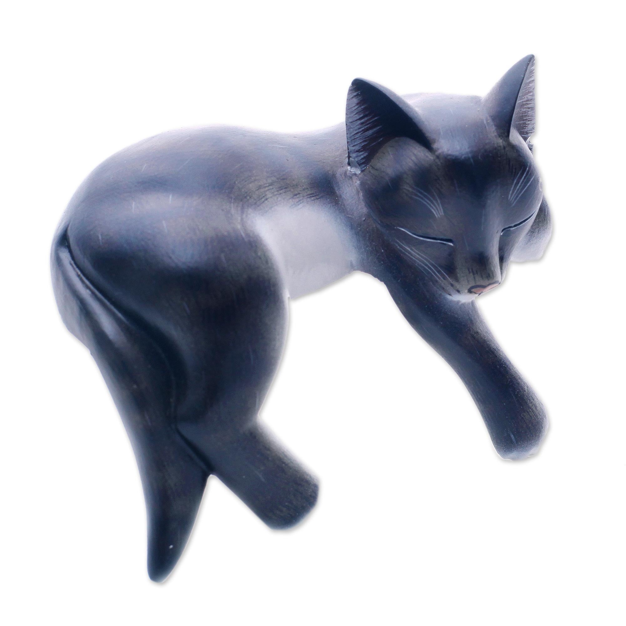 Premium Handcrafted Dark Grey Catnap Kitty Sculpture - Ultimate Home Decor