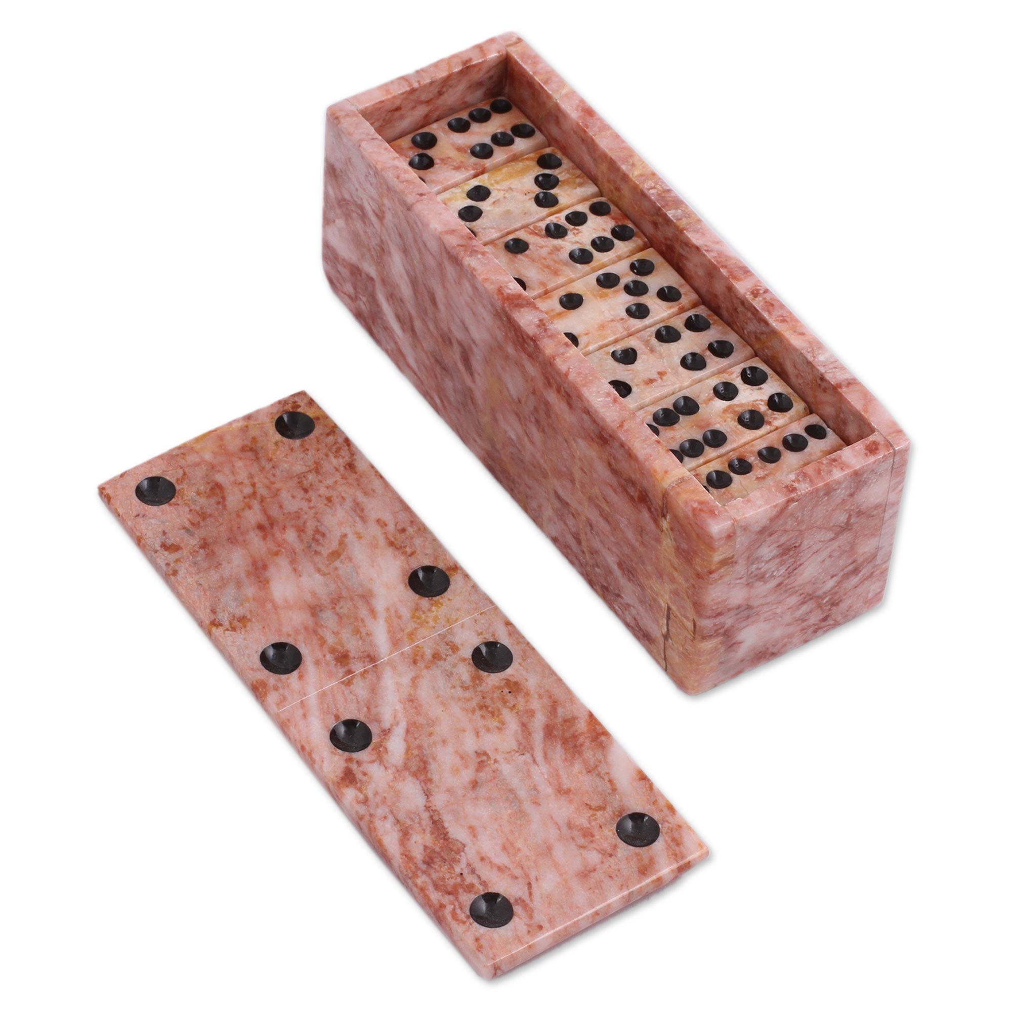 Premium Pink Marble Domino Set – Handcrafted in Mexico | 6 Inch